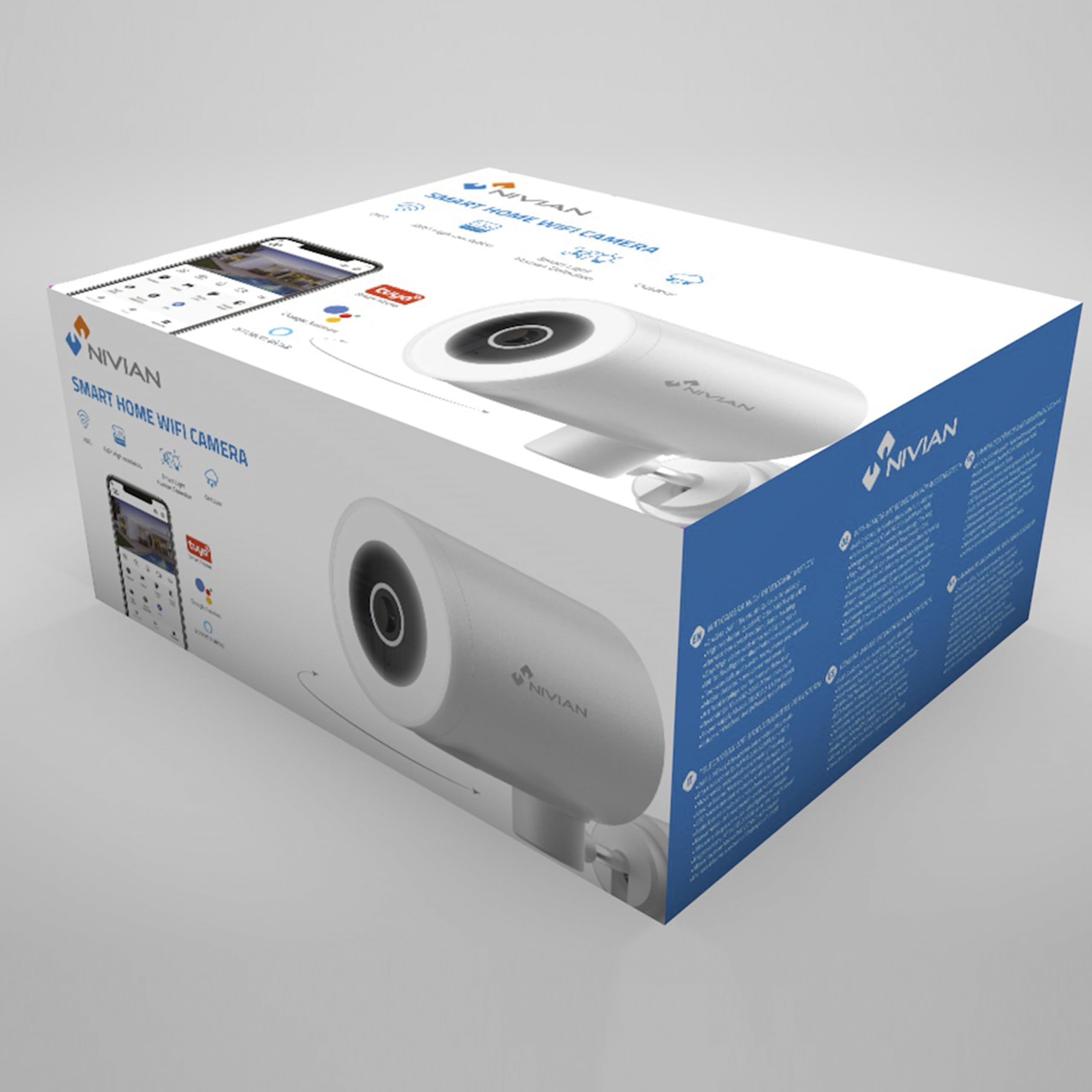 NIVIAN Caméra de Surveillance WiFi Extérieure, 2560x1440 Half4K, Vision Nocturne Couleur, Compatible Alexa et Google Home, Contrôle Via App Tuya (NVS-IPC-0H3-L)