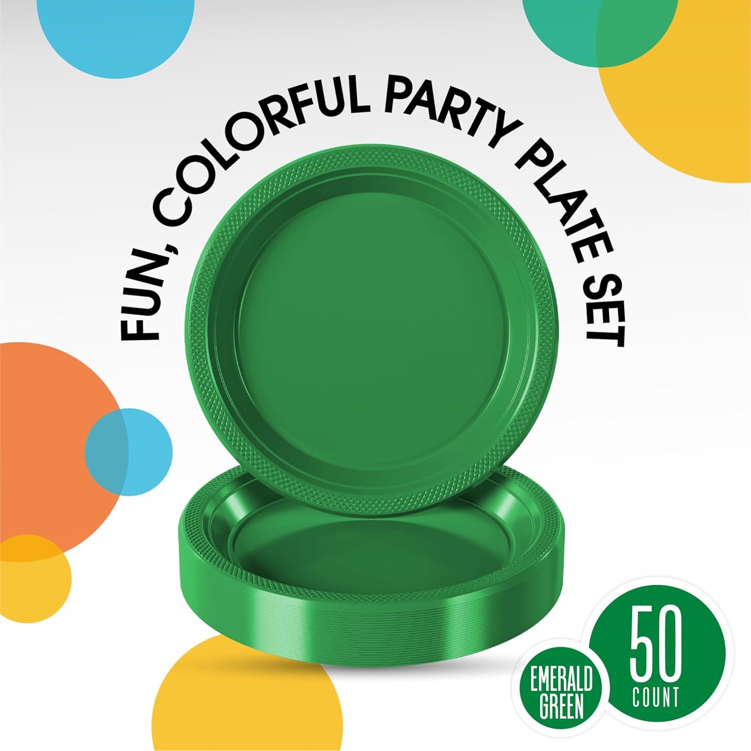 Exquisite Party Solids Green Plastic Plates For Party Supplies 7" Green Disposable Plates Heavy Duty 50 Pcs Plastic Dinnerware Sets Heavy Duty 350 GSM Disposable Dinnerware Set - Image 2
