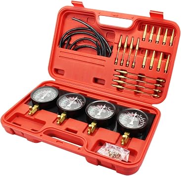 Carburetor Synchronizer Tool Kit - 4 Gauge Vacuum Carb Sync Set with Hoses & Adapters - Motorcycle Carburetor Balance Tool for Multi-Cylinder Engines - Fuel Pump Pressure Tester