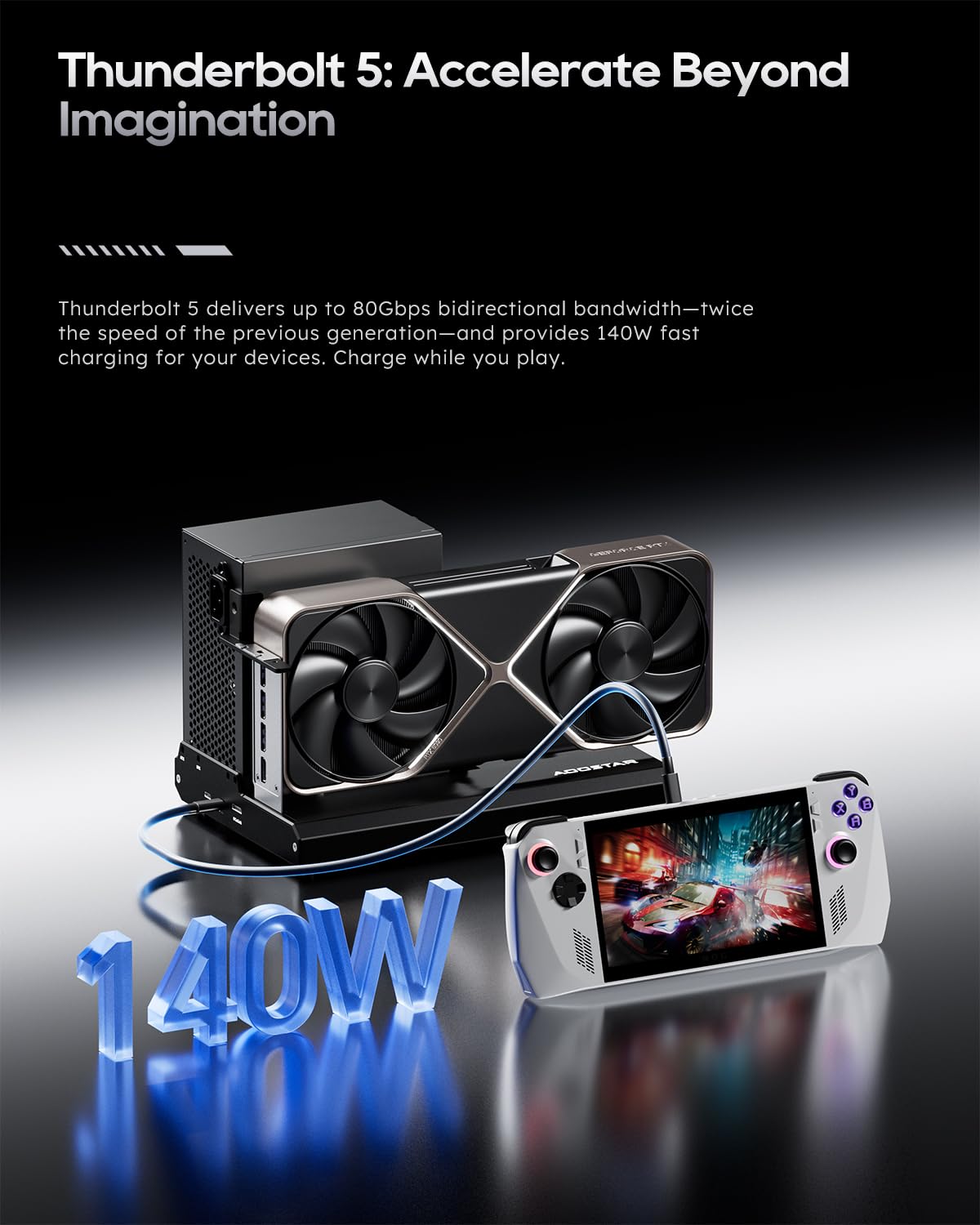 AOOSTAR EG02 External GPU Docking Station, Dual Thunderbolt 5 + OCuLink(PCIe4.0x4), Support ATX/SFX Power Supply, Supports Mainstream NVIDIA and AMD Graphics Cards — view 5