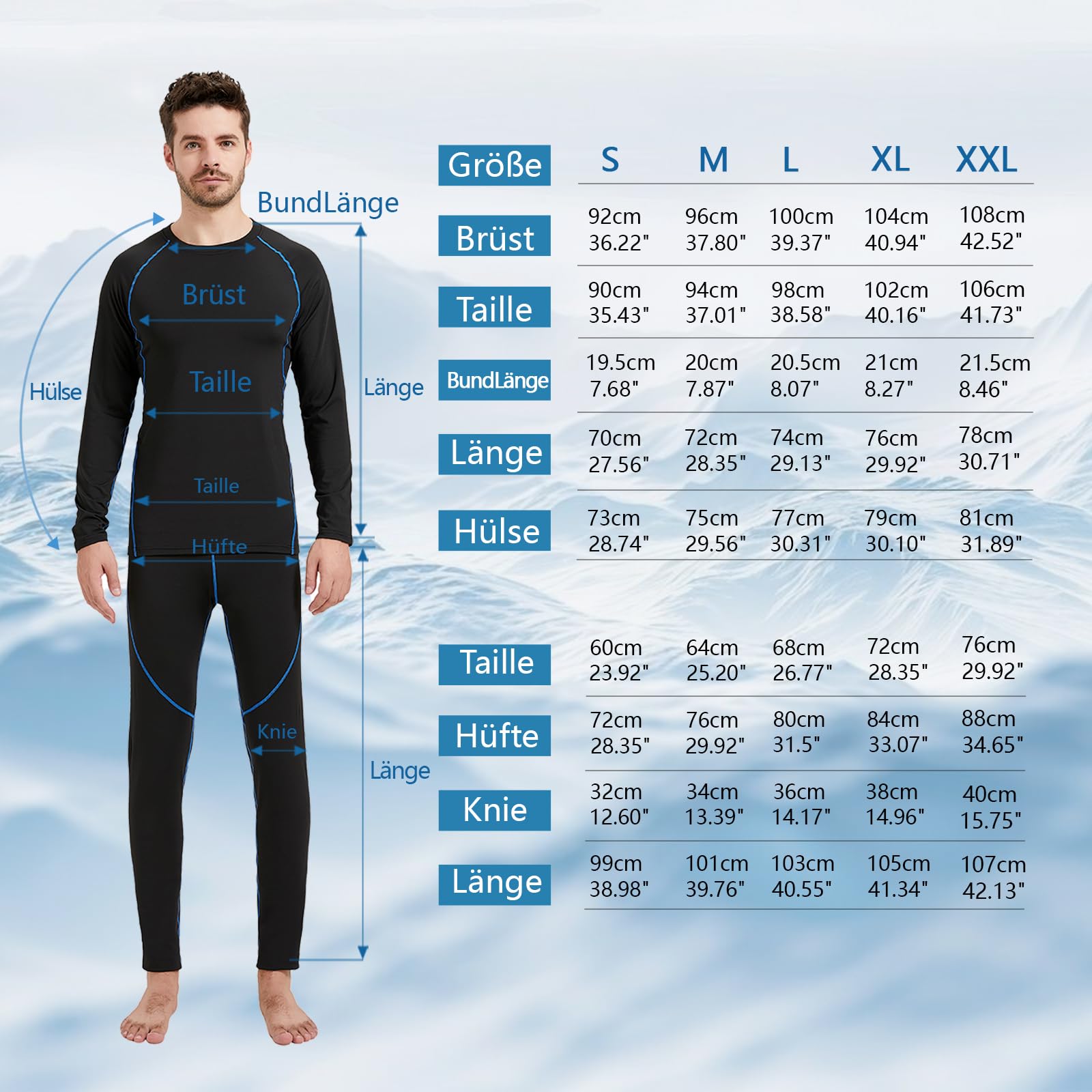 Acfoda sous-Vetement Thermique Homme Hiver Ski Ensemble sous-vêtements S-2XL