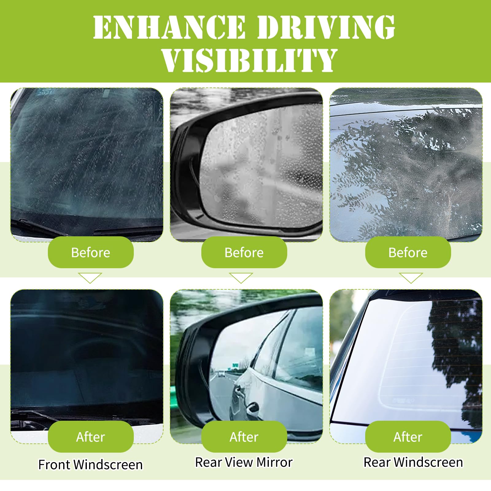 2 Clear Vision Auto Clearvision Clear Vision Oil Film Cleaning Brush, pellicola oleorepellente per vetri auto Clear View Pulitore Clean Vision Auto con 1Towel 3 ricariche