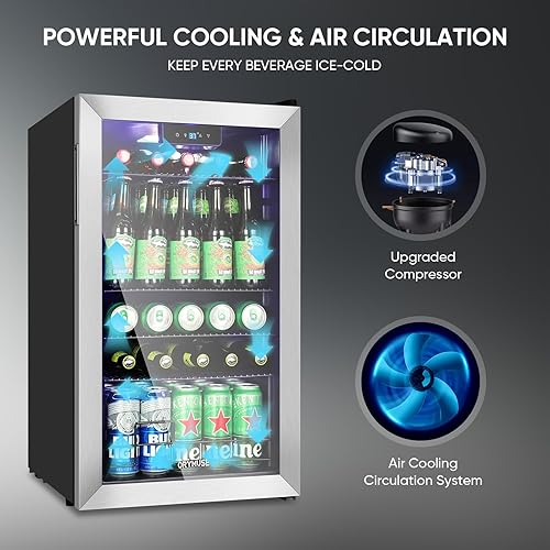 Miniatura 3 de Refrigerador de bebidas para 120 latas, mini refrigerador con puerta de vidrio para cerveza o vino, enfriador de bebidas para dormitorio, oficina,