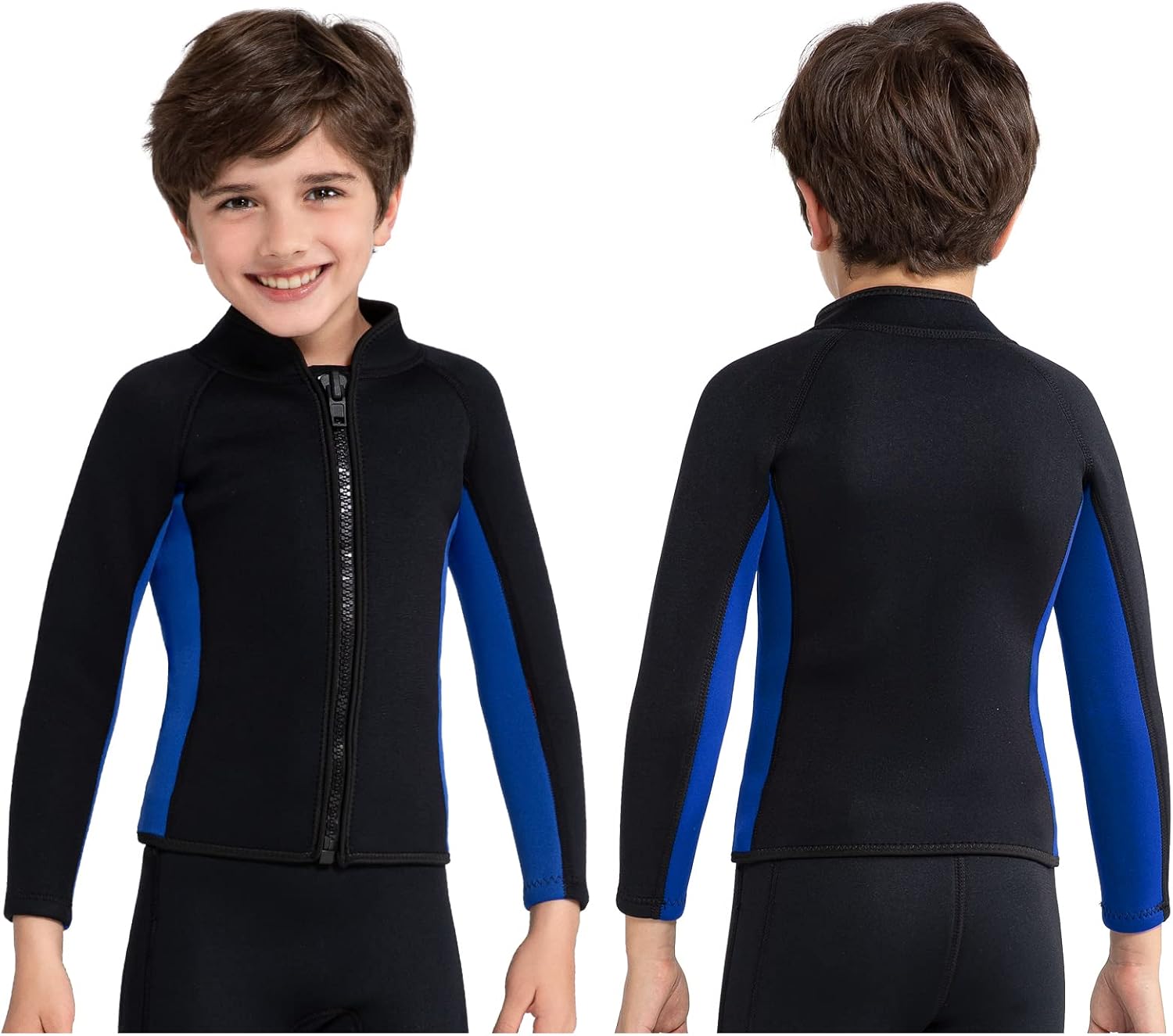 Kids Wetsuit Top Jacket for Toddlers Boys Girls 3mm Neoprene Long Sleeve Front Zipper Thermal Wet Suits Keep Warm Swimwear for Surfing Swimming Surfing Boating