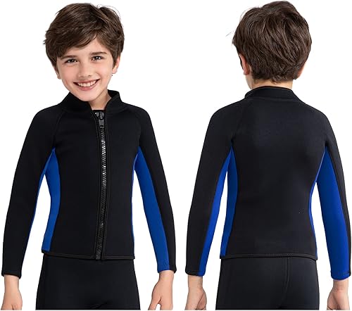 REALON Traje de neopreno para hombre, 0.118 in, chaqueta de neopreno para mujer, niños, manga larga, cremallera frontal, traje húmedo de 0.079 in