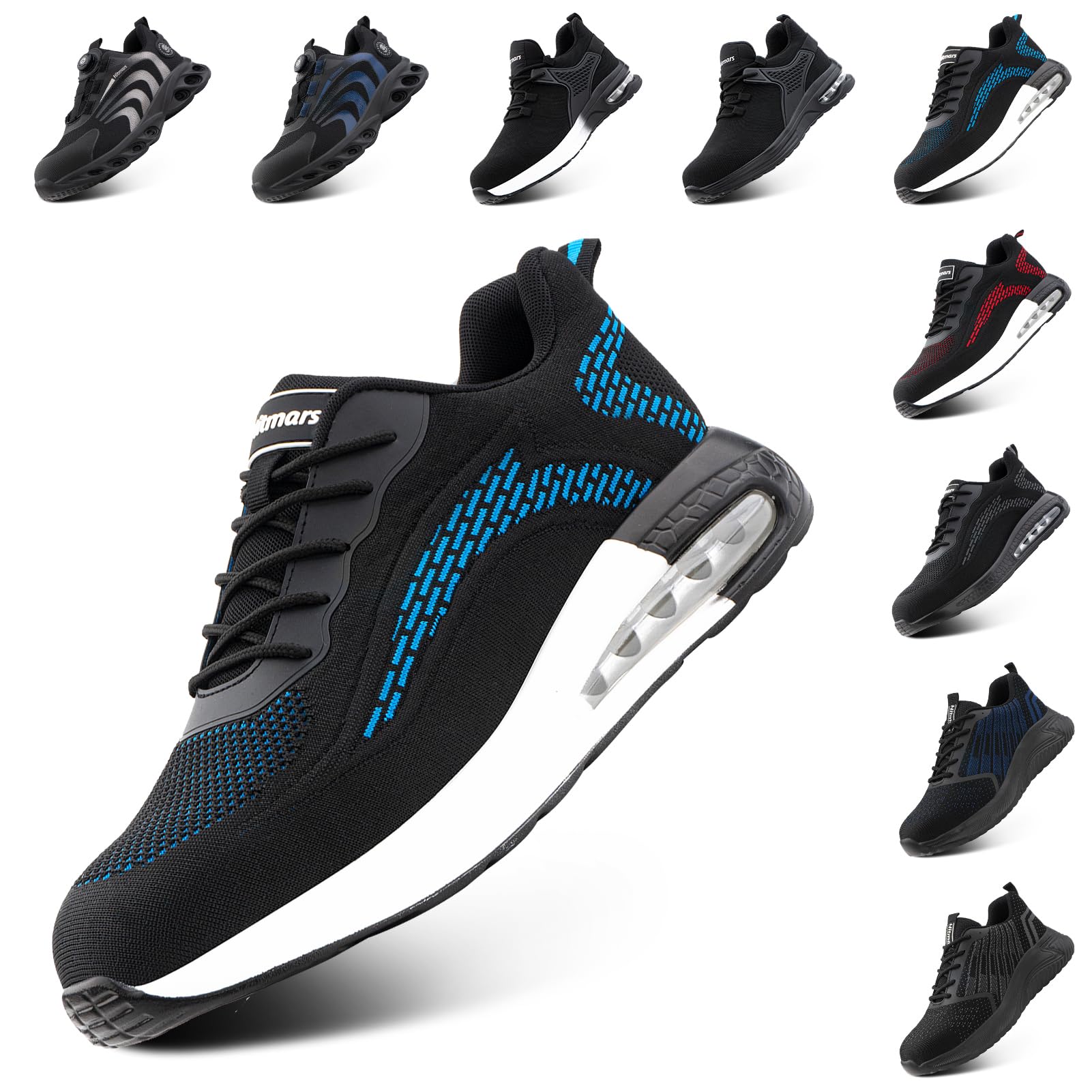 Hitmars Scarpe Antinfortunistiche Uomo Donna Scarpe da Lavoro S3 Safety Shoes S2 Scarpe Lavoro Scarpe da Cantiere Cucina Comode Nero Blu EU36-48