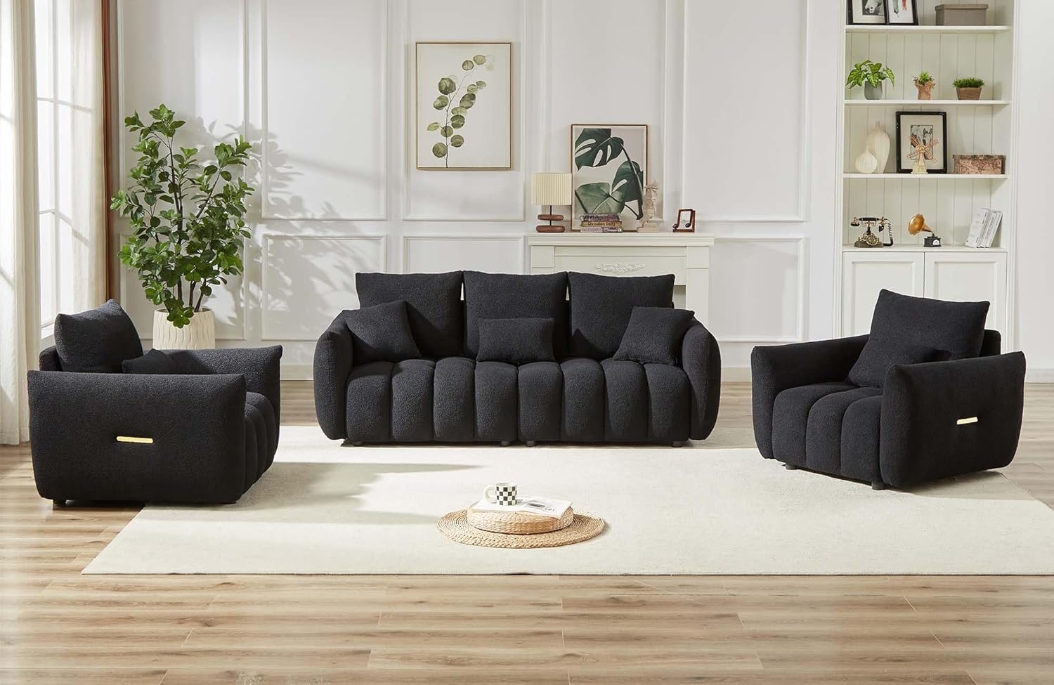 Antetek 35" Modern Accent Single Sofa Chair, Comfy Deep Seat Teddy Living Room Chair, Leisure Boucle Reading Sofa Arm Chair for Bedroom, Office, Apartment, Black