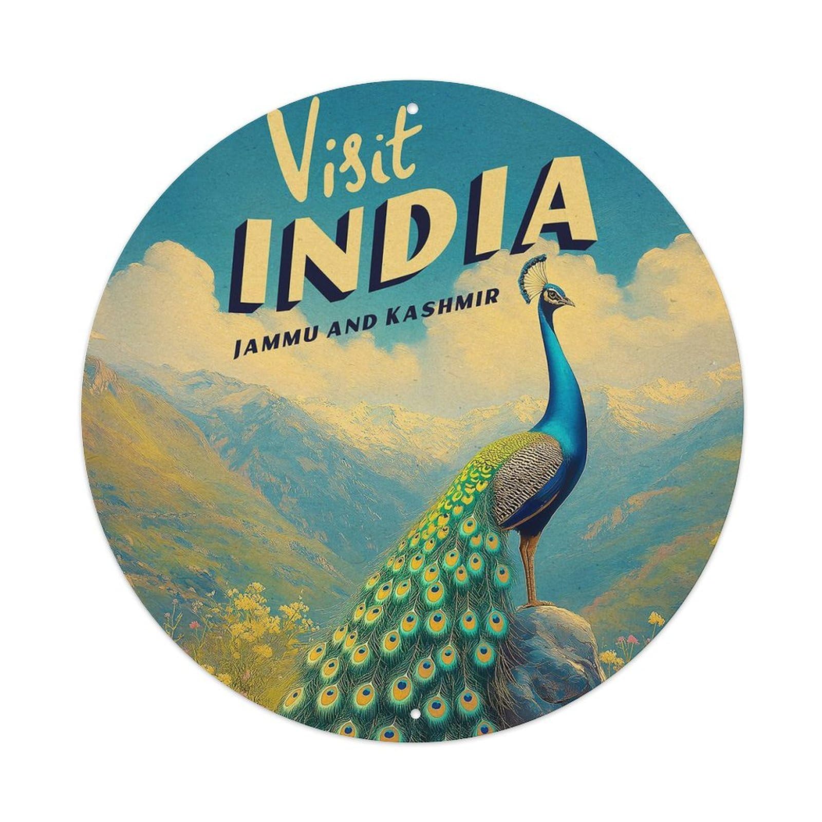 Animal Peacock India Jammu And Kashmir Vintage Travel Landscape Vintage Metal Tin Sign Plaque Wall Decor for Cafe, Club Bar, Office, Garden Metal Poster 8x8Inch