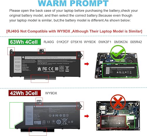 Miniatura 3 de Fancy Buying Batería para portátil RJ40G para Dell Latitude 14 5420 Latitude 15 5520 Precision 15 3560 Series Laptop 01K2CF 075X16 WY9DX P137G