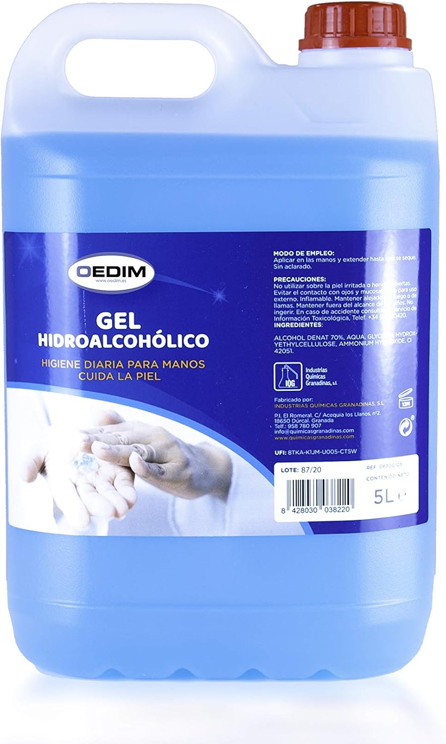 Oedim Garrafa de 5 litros de Gel Hidroalcóholico para Manos | Alcohol Higienizante de Manos