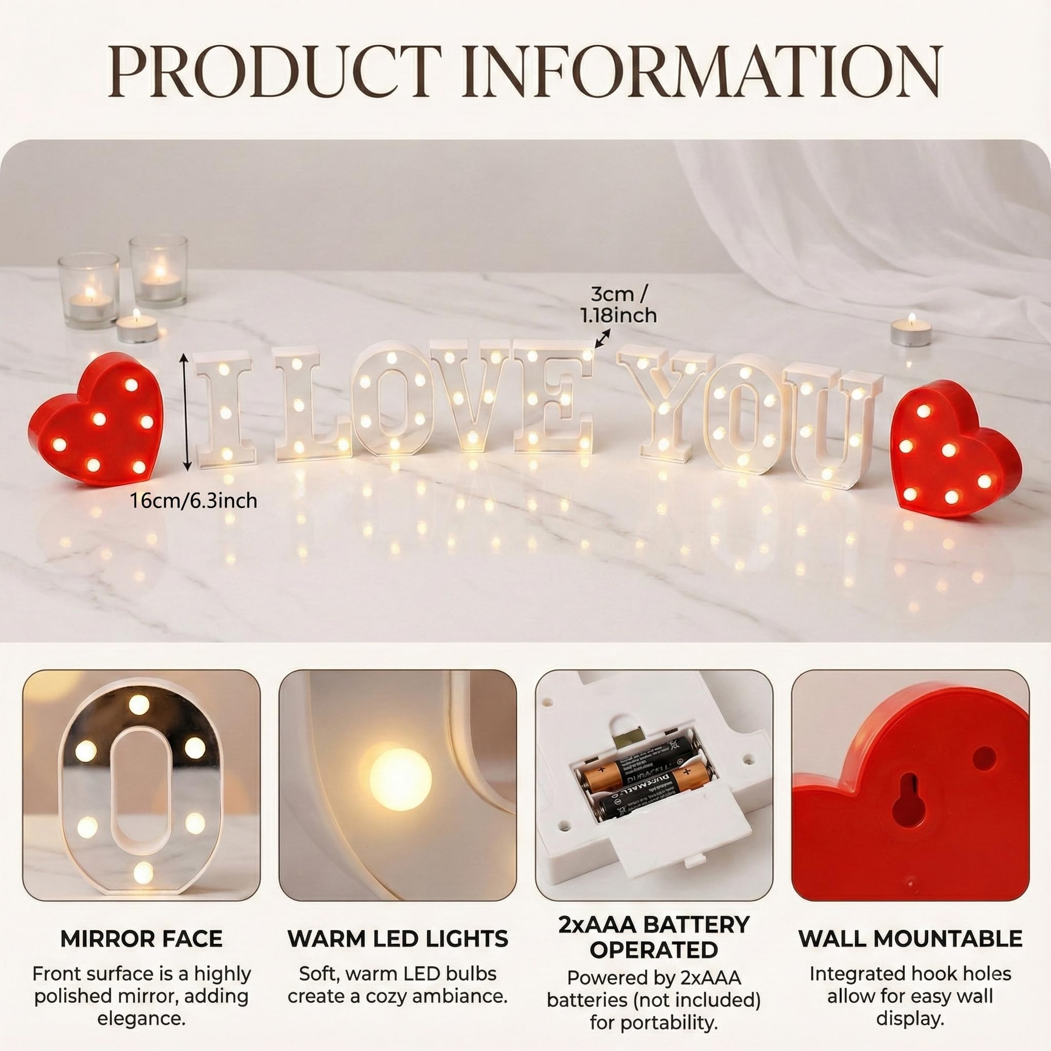 Letrero iluminado con texto en inglés "I Love You", con superficie de espejo, letra de neón para el día de San Valentín, aniversario, propuesta de confesión, decoraciones románticas, novio