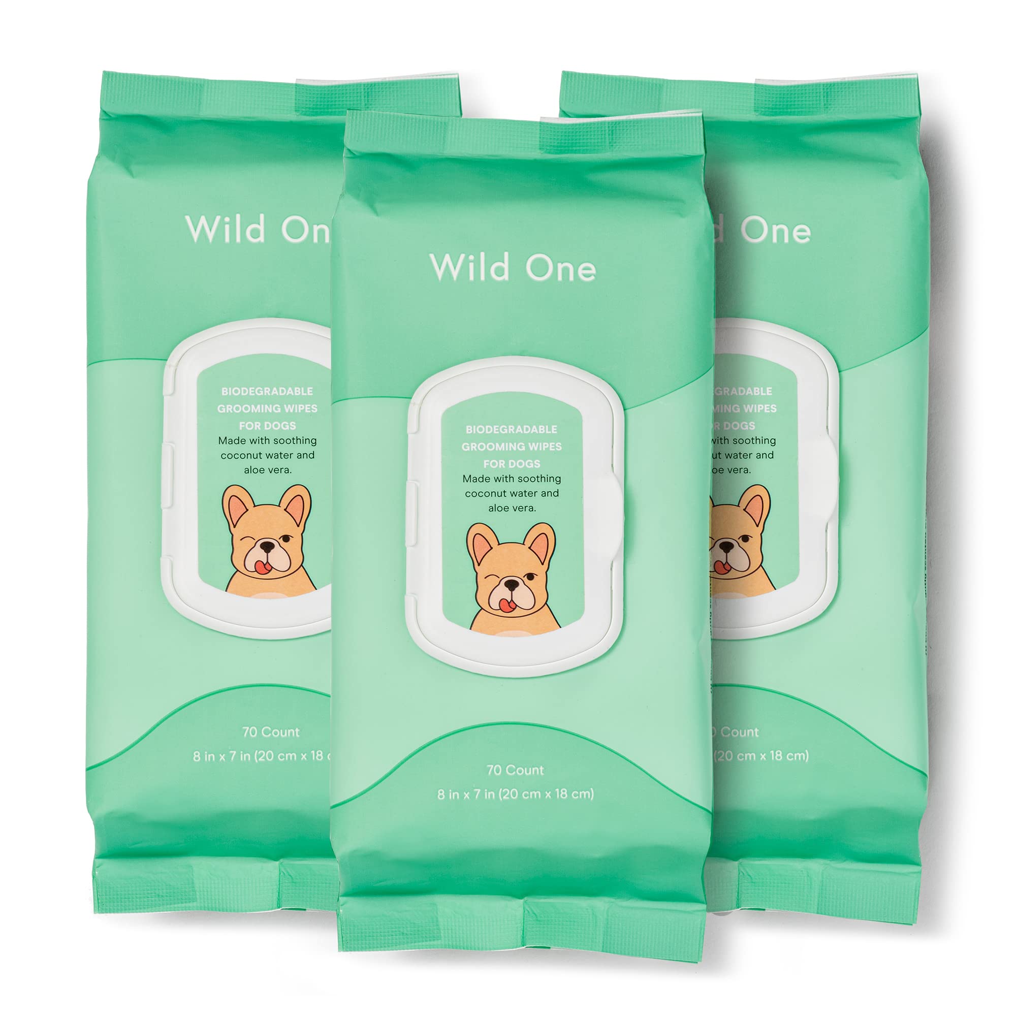 Wild One, Eucalyptus Natural Dog Grooming Wipes, Cruelty-free, resealable lid, 70 wipes per pouch, 210 Count
