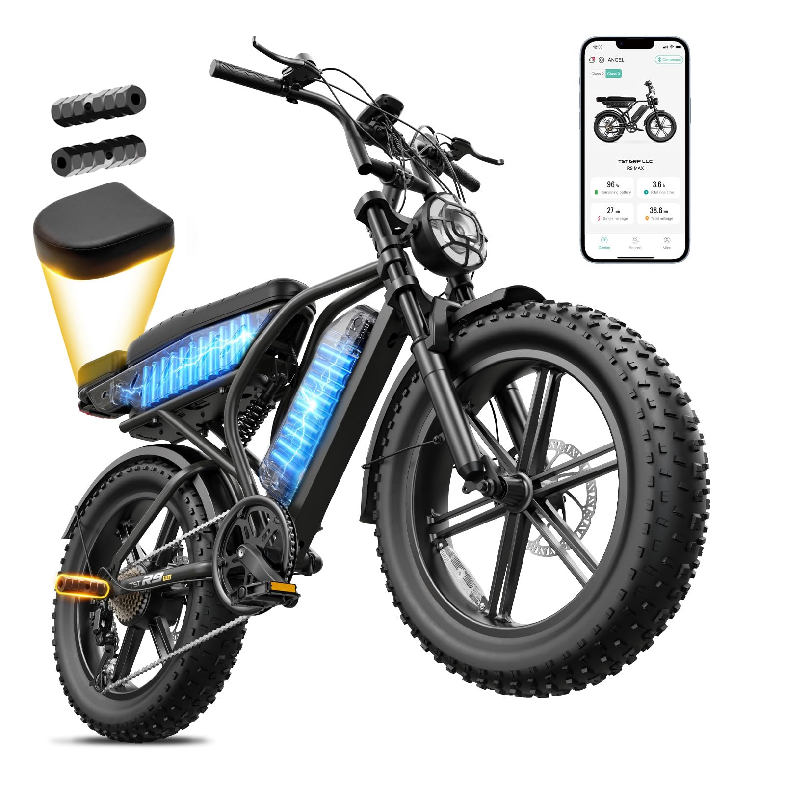 TST Electric Bike for Adults, 48V 15/30 Ah Battery, 65/100 Miles Range