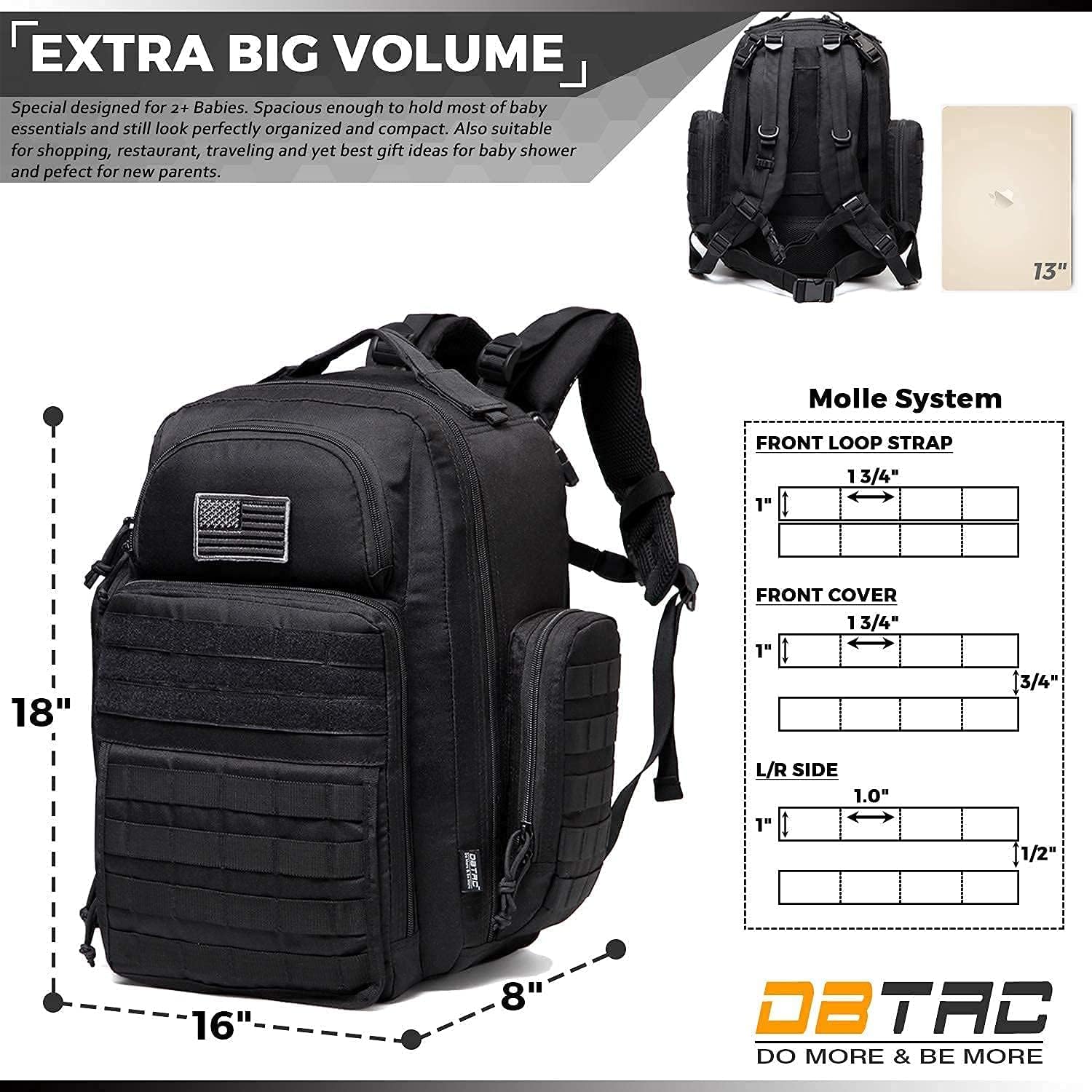 Military Style Diaper Bag (Black) + Tactical Lunch Bag (Black), Durable Material with Large capacity, Multi-functional Design