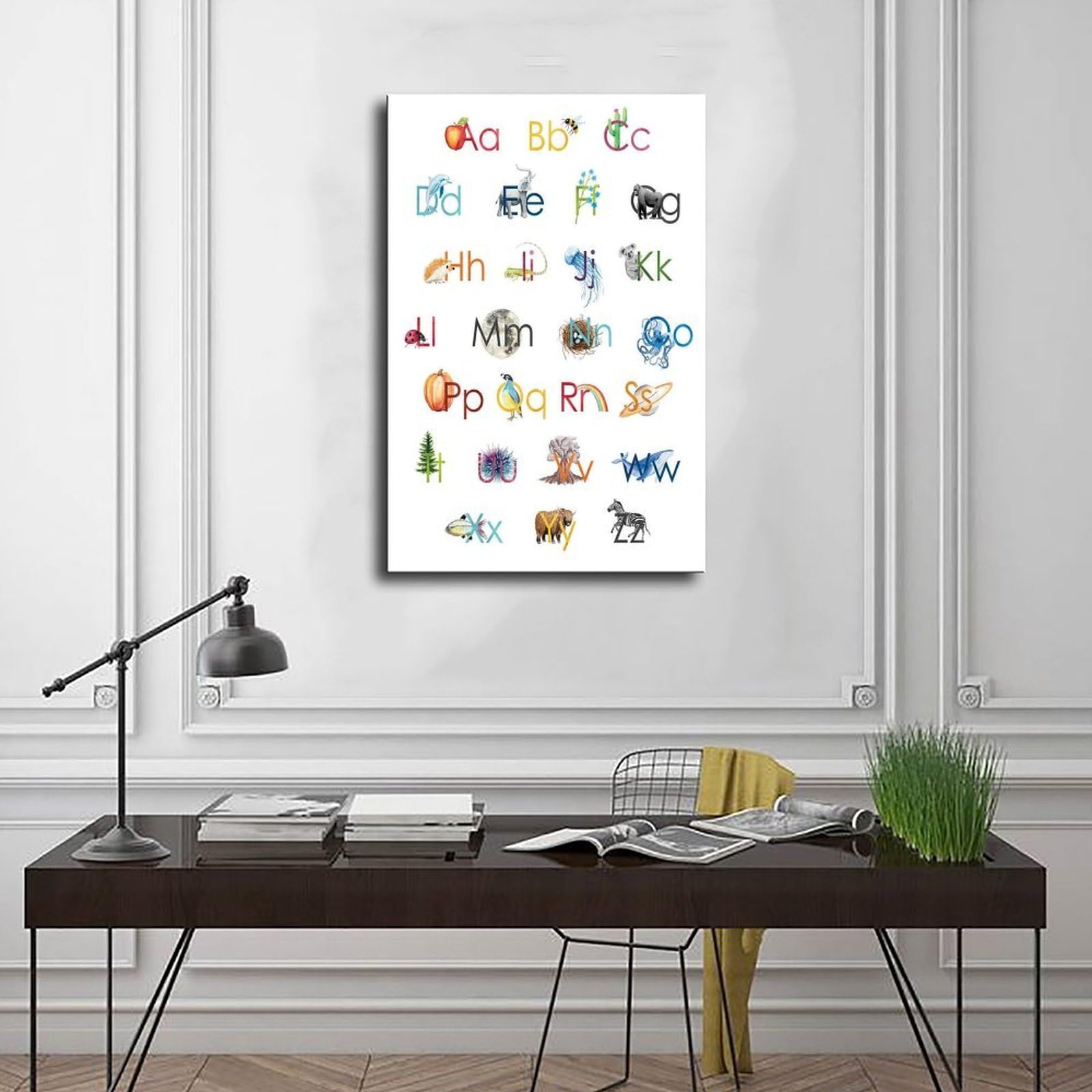 Poster éducatif sur toile avec lettres de l'alphabet naturel pour chambre d'enfant - Décoration murale pour salon, chambre à coucher - 40 x 60 cm