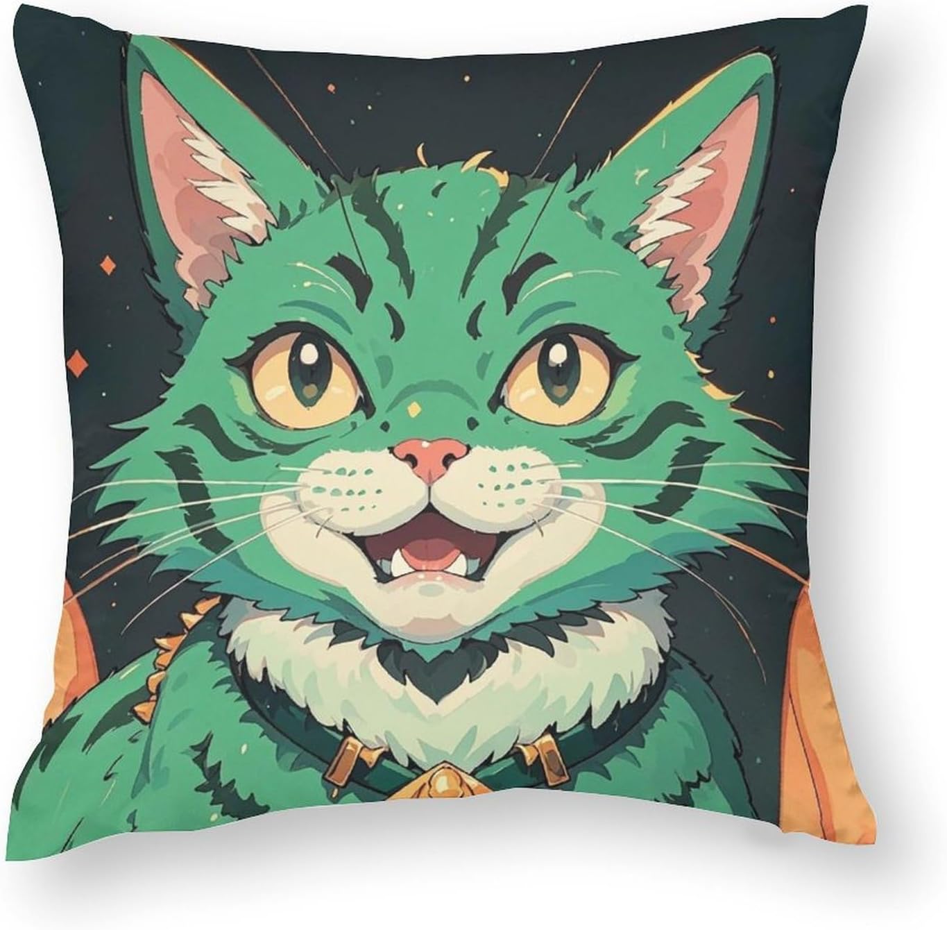 Throw Pillow Covers Set of 2 12"x12" Anime Green Cat Pillow Covers Decorative Square Pillowcases Soft Cozy Cushion Cases for Couch Bed Bedroom Living Room Office image 3
