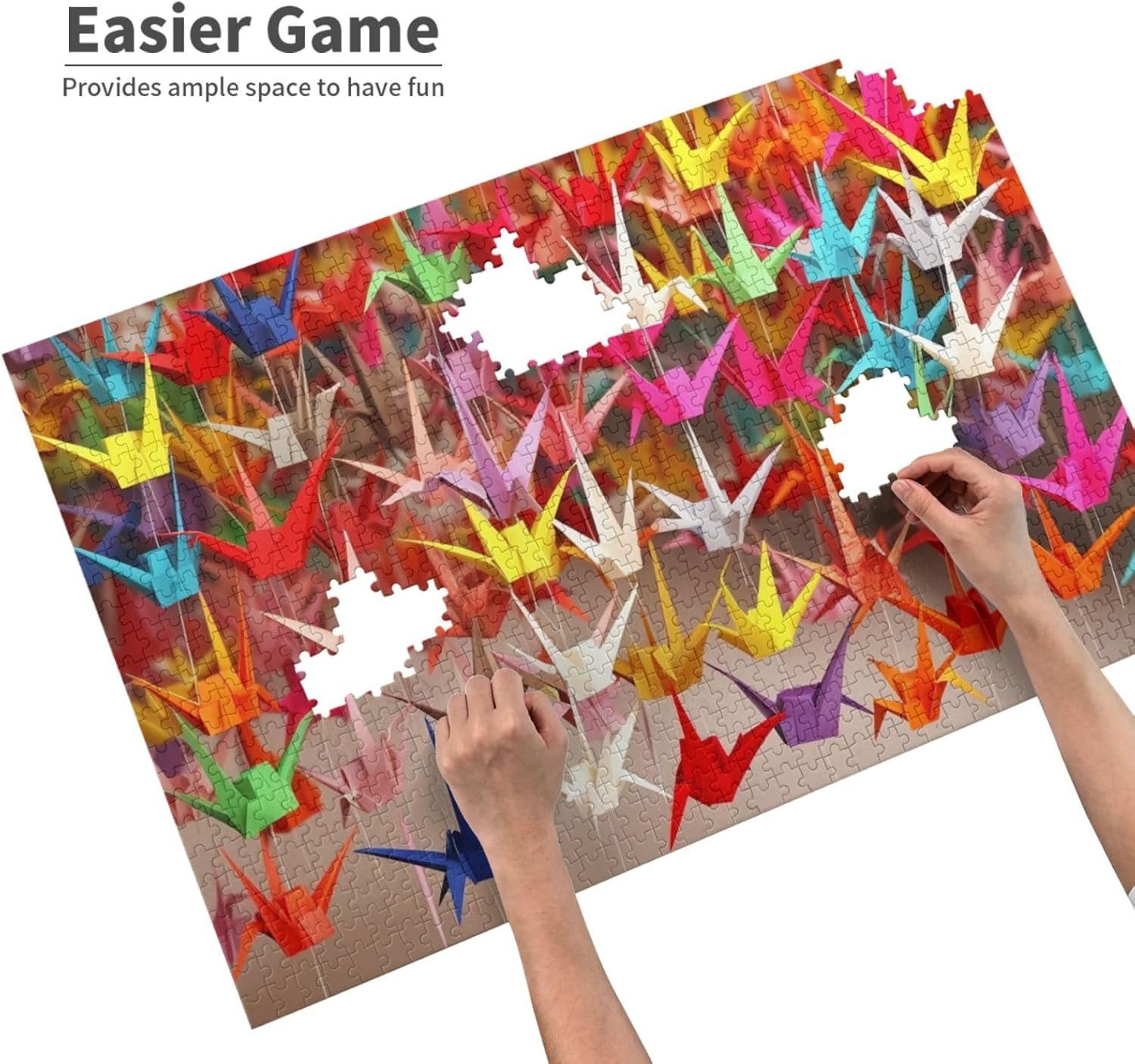 Origami Paper Cranes Puzzles Personalized Puzzle 1000 Pieces Jigsaw Puzzles from Photos Picture Puzzle for Adults Family (29.5" x 19.7")