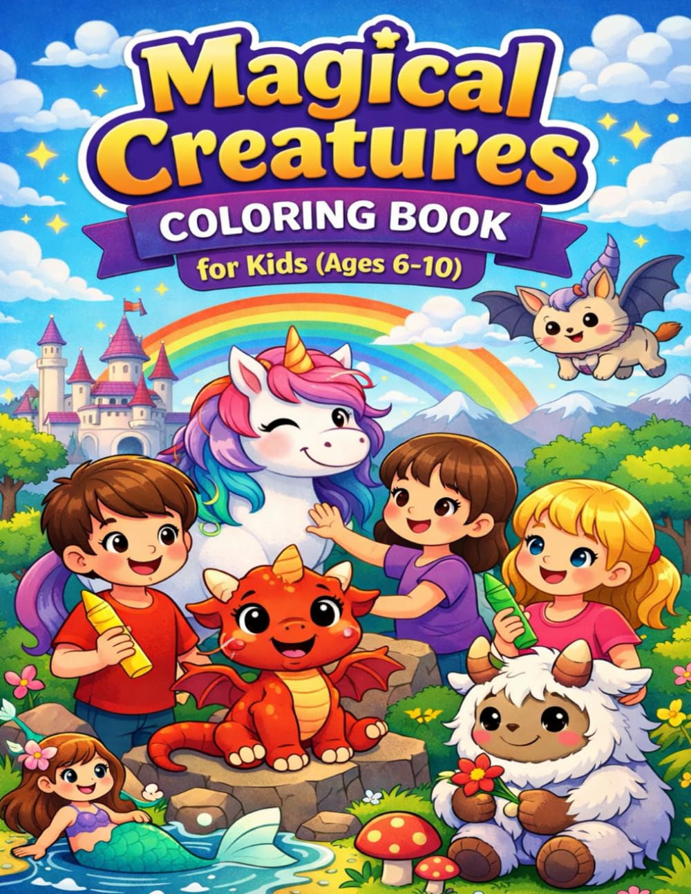 Magical Creatures Coloring Book for Kids Ages 6-10: Fun Fantasy Animals Coloring Pages with Dragons, Unicorns & Mythical Creatures for Boys and Girls