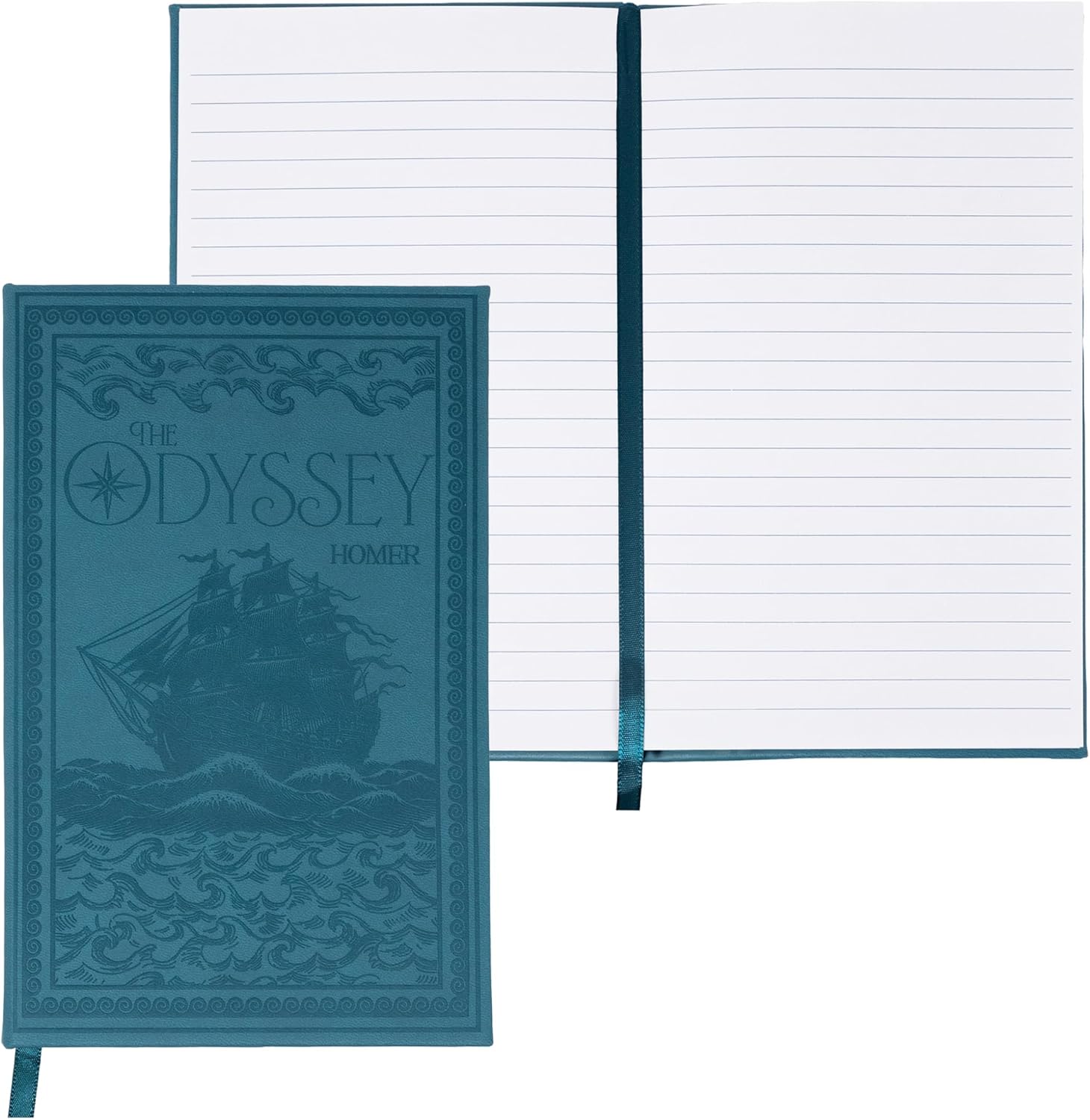 Steel Mill & Co Classic Literature Journal, 8.25" x 5.25", Vegan Leather Notebook with Embossed Cover, Ribbon Bookmark, and Lined Pages, The Odyssey