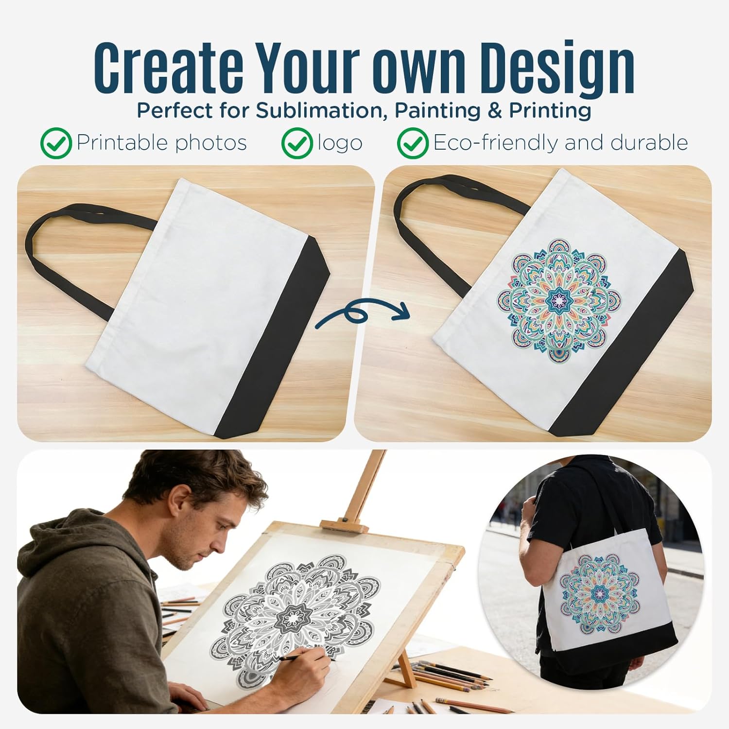 WeStar Sublimation Tote Bags Blanks Bulk,Large Reusable Canvas Tote for DIY Crafts,Personalized Gifts & Events - Image 4