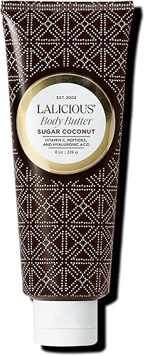 LaLicious Mantequilla corporal de coco y azúcar, crema hidratante para cuerpo y piel con manteca de karité batida, vitamina E, extracto de pepino y