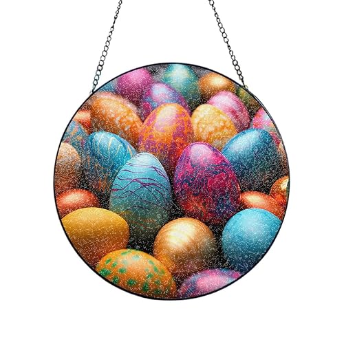 Stained Glass Window Hanging Easter Day Colorful Eggs Sun Catchers
