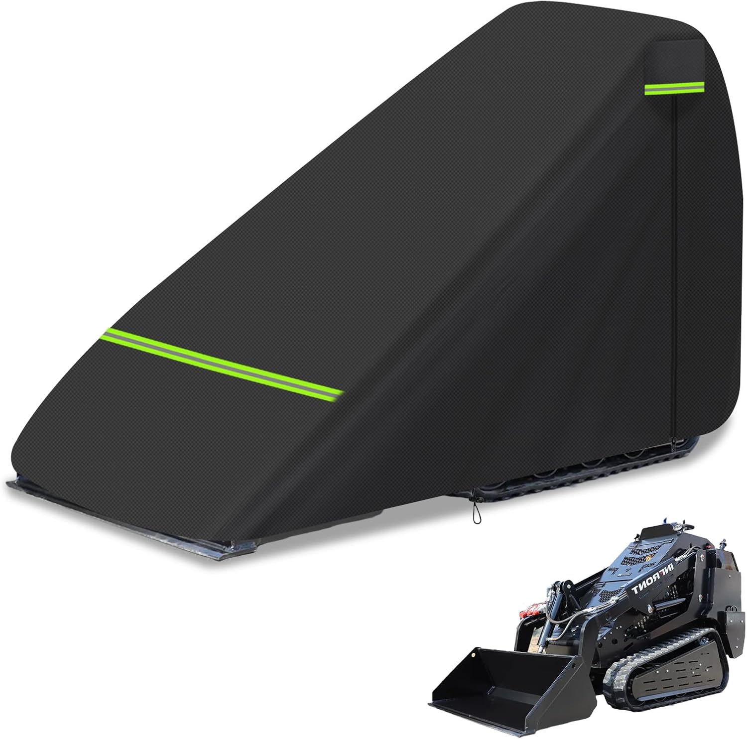 Mini Open Cab Skid Steer Cover 600D Sun Rain Snow UV Protection Full skid steer cab cover with Zipper Door Reflective Strips Compatible with John Deere, Caterpillar, Case, Bobcat