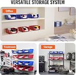 VEVOR Plastic Storage Bin, (11-Inch x 11-Inch x 5-Inch), Hanging Stackable Storage Organizer Bin, Blue/Red, 6-Pack, Heavy Duty Stacking Containers for Closet, Kitchen, Office, or Pantry Organization