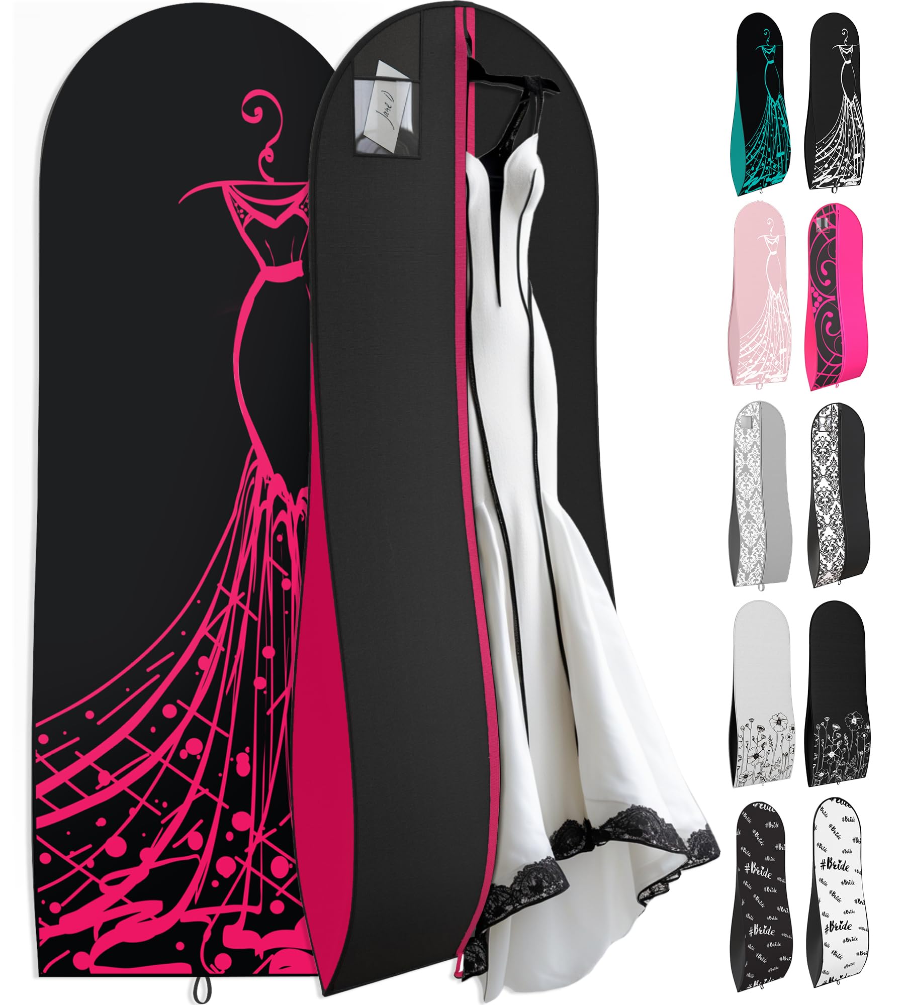 Your Bags Womens Dress and Gown Garment Bag -72 x24 and 10 Tapered Gusset Prom Bags Pink Black