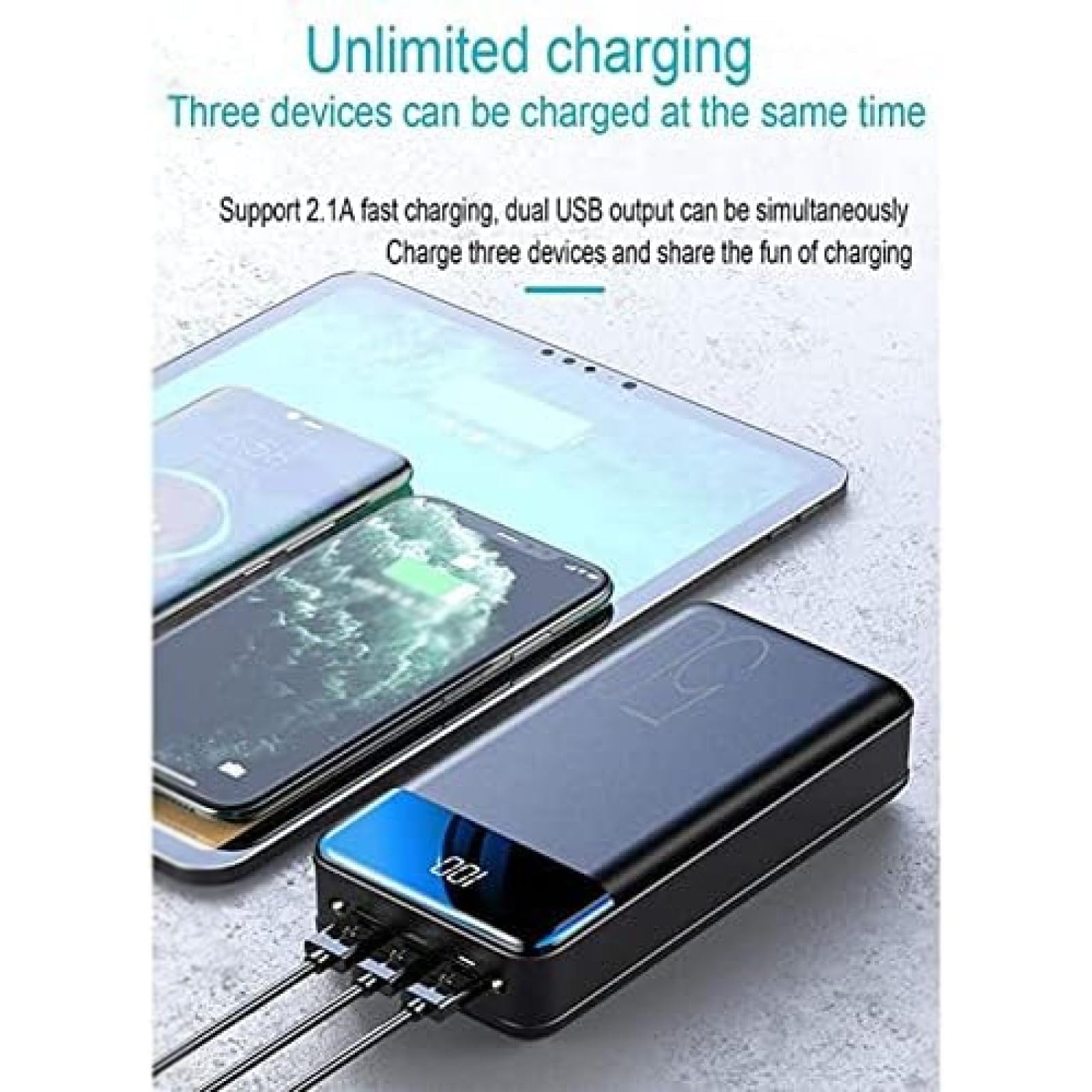 Power Bank Szybkie ładowanie 50000 mAh Przenośna ładowarka, Duża pojemność 3 wyjścia Bateria do telefonu z latarką i wyświetlaczem LED Zewnętrzna bateria kompatybilna z 99% urządzeń USB,Black