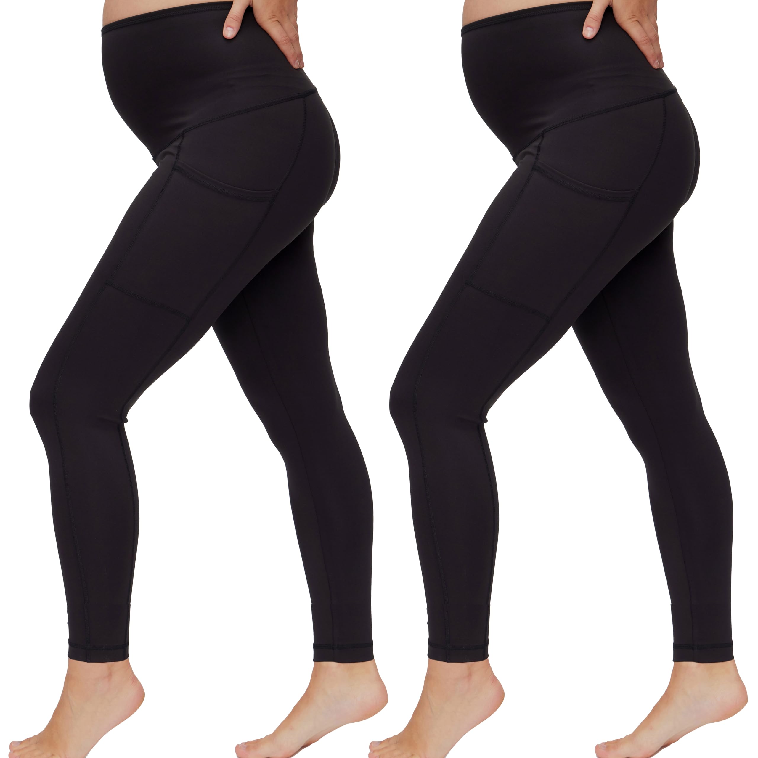 Motherhood Maternity Damen Workout Over The Belly Schwangerschaft und Postpartum Leggings mit Taschen Soft Active Stretchy Pants