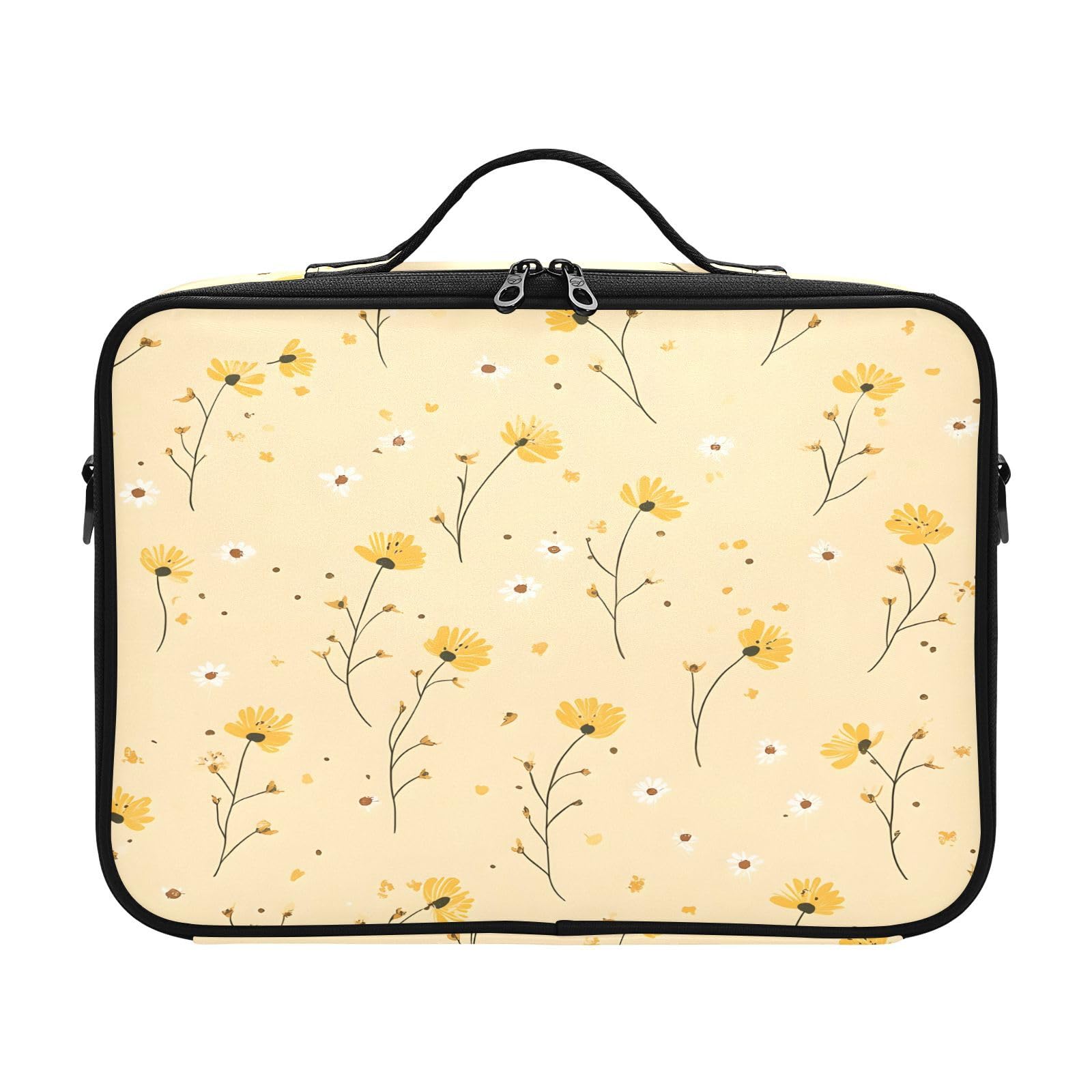 zyrtty Travel Makeup Train Case Little Flower Pattern Yellow Cosmetic Organizer Portable Storage Bag with Adjustable Dividers for Cosmetics Brushes Toiletry Jewelry Digital Accessories