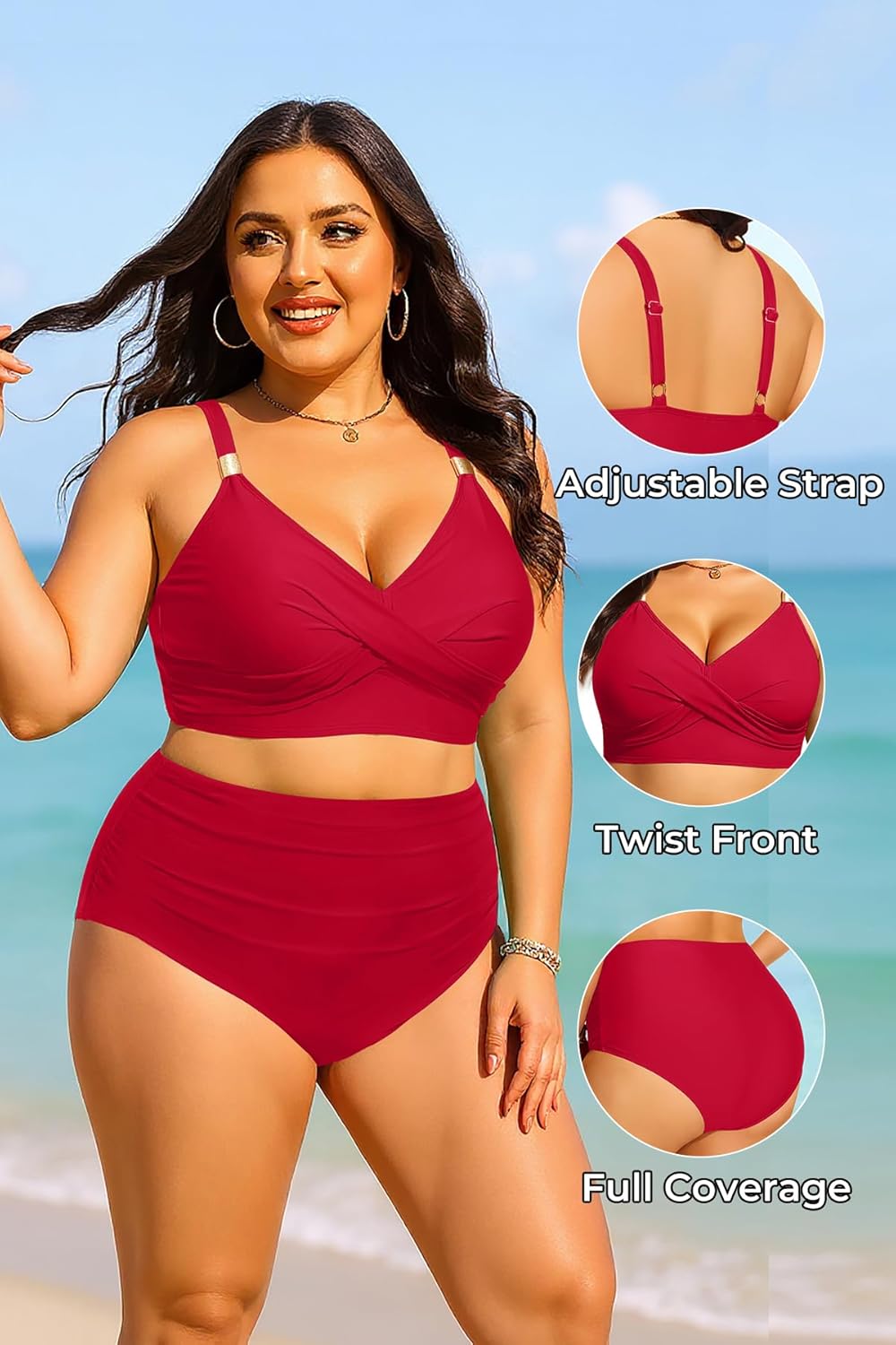 Aqua Eve Plus Size Two Piece Swimsuit - Women High Waisted Bikini Tummy Control Bathing Suit 2025 Swimwear - Image 3