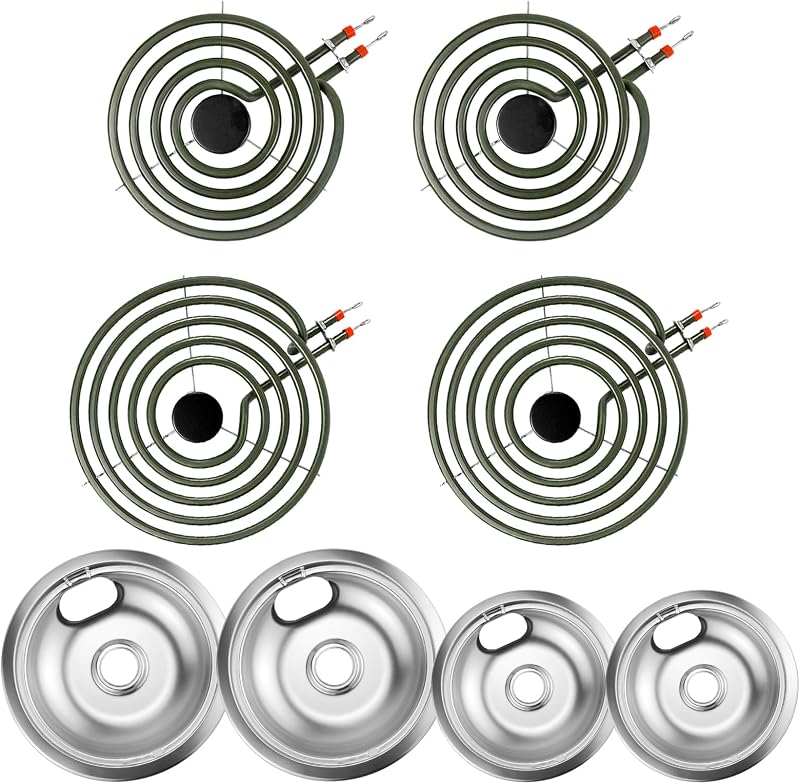 UPGRADE MP22YA Electric Stove Burners Element & W10196405 W10196406 Drip Pans Compatible with Whirlpool Kenmore Maytag Stove Coil,MP21YA MP15YA Electric Range Burner Element Coil Stove Top Burner