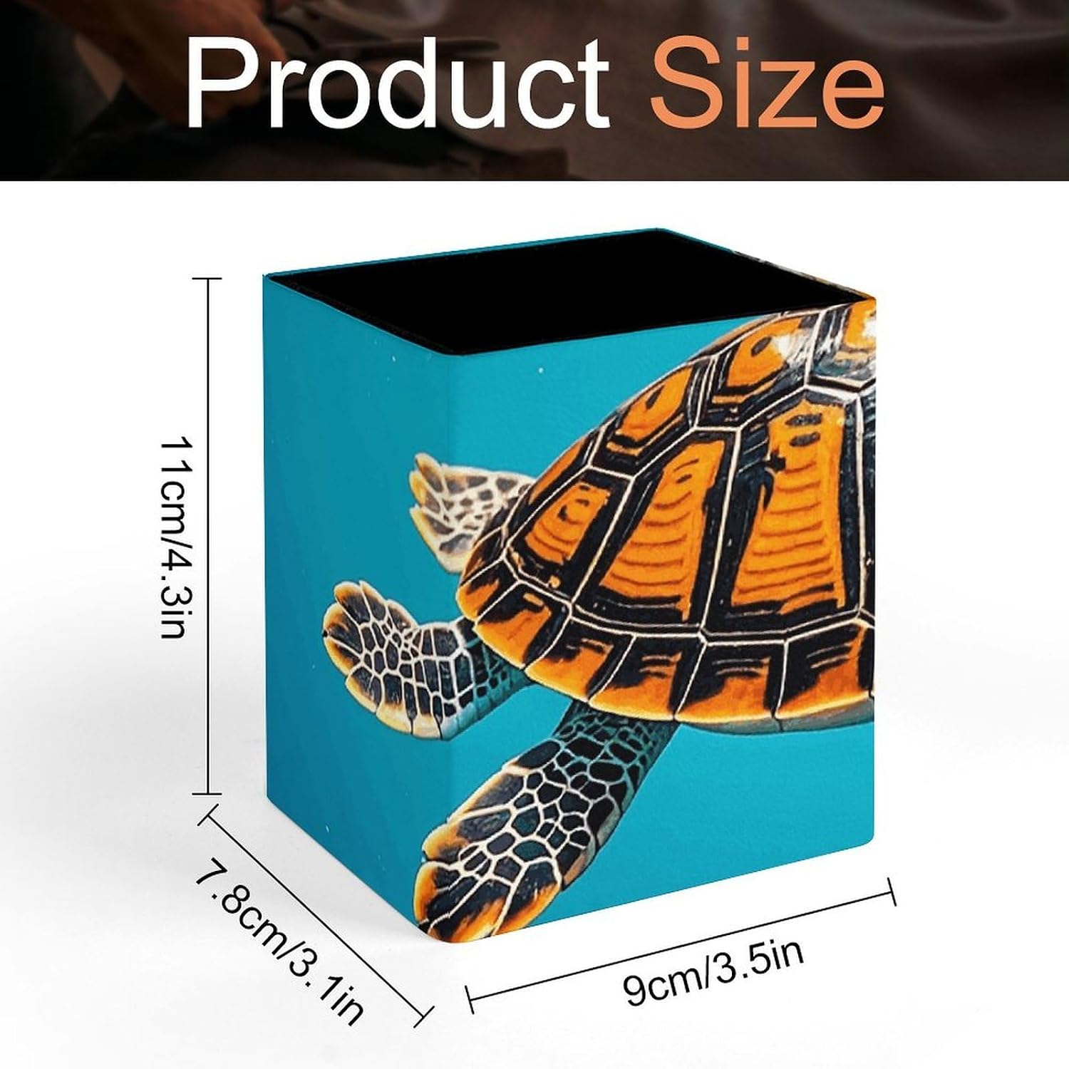 Blue Turtle Leather Pen Holder for Office, Modern Pencil Holder image 2