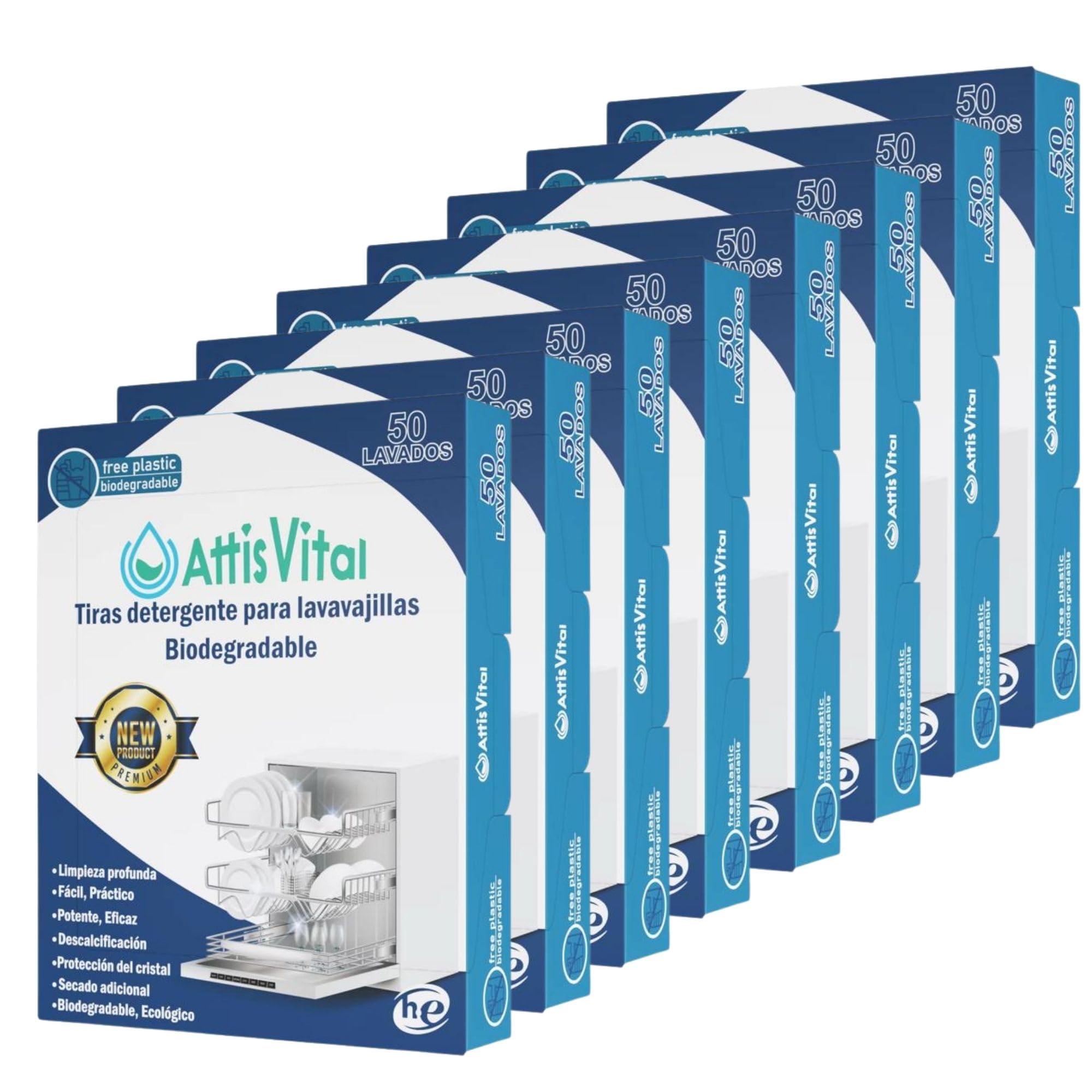 Detergente Lavavajillas Ecológico en Tiras AttisVital – 400 Lavados –Vegano, Biodegradable – Sin Plástico, Fosfatos ni Cloro – Limpieza, Abrillantado y Antical (400)