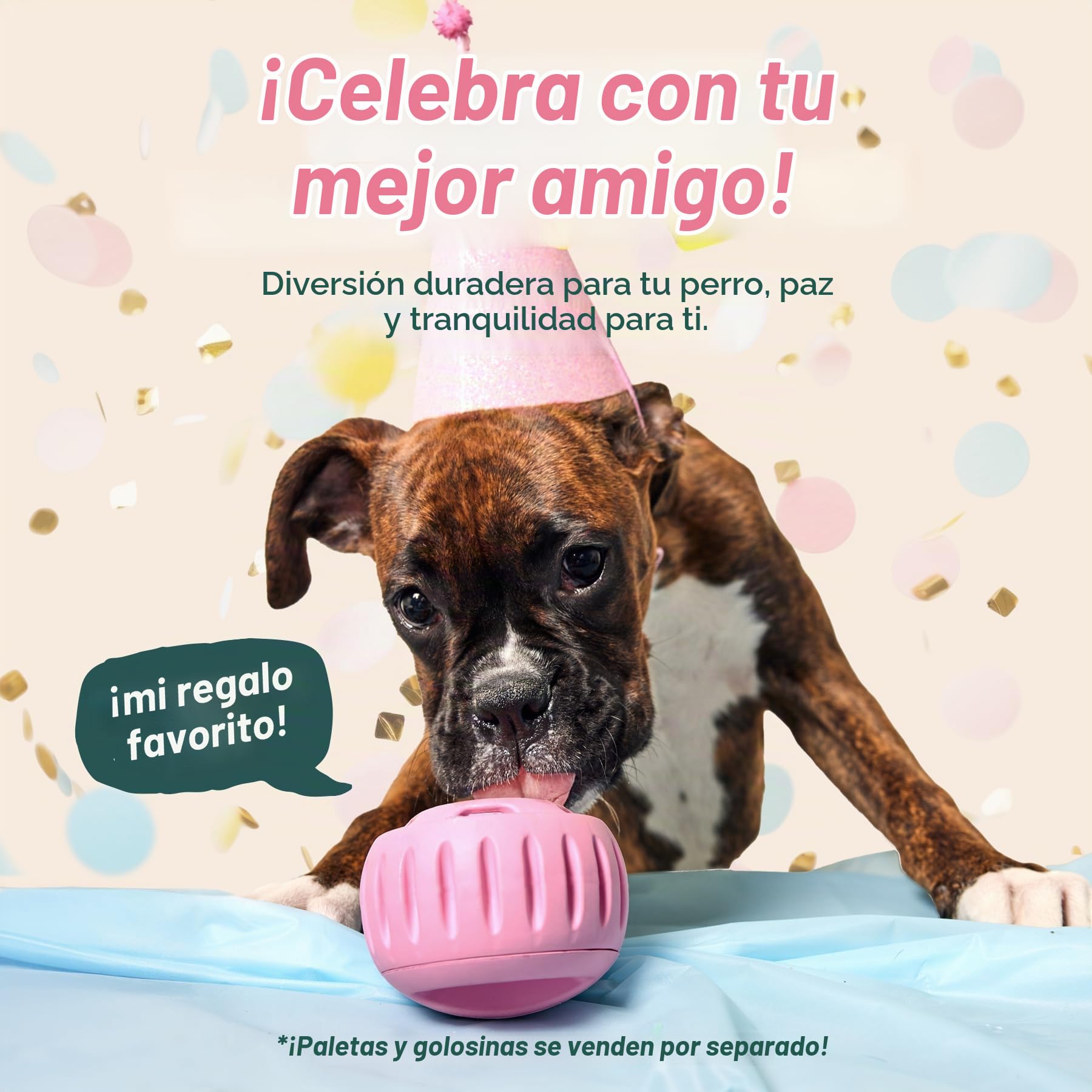 WOOF Party Pupsicle - Juguetes interactivos de larga duración para el aburrimiento - Diseño de bajo desorden - Regalos de cumpleaños para perros - Juguetes para perros grandes - Fiesta rosa