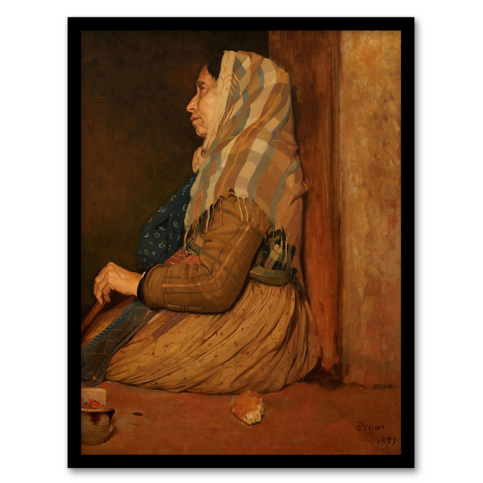 Artery8 Framed 12X16" A Roman Beggar Woman Portrait Wall Art Print Framed Poster 12X16 Inch Artwork By Edgar Degas : Realistic Portrait Adding Authenticity To Study Or Vintage Living Room Timeless Appeal