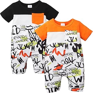 DEFAHN Baby,Clothing,Baby Boys 0-24m,Bodysuits & One-Pieces,Rompers DEFAHN Baby Boy Romper Bodysuit Short Sleeve Summer One-Piece Jumpsuit Pajamas 2 Pack Letter Print Coverall Outfit