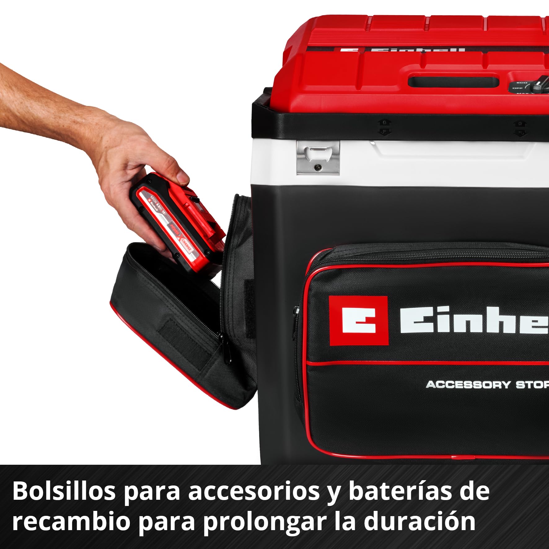 Nevera portátil con batería TE-Col 18/27 Li-Solo Power X-Change de Einhell (18 V, 27 l, Enfriar y Mantener Caliente, híbrido de 12 V para Coche, Enchufe de 230 V, Incl. Bolsillos, sin batería)