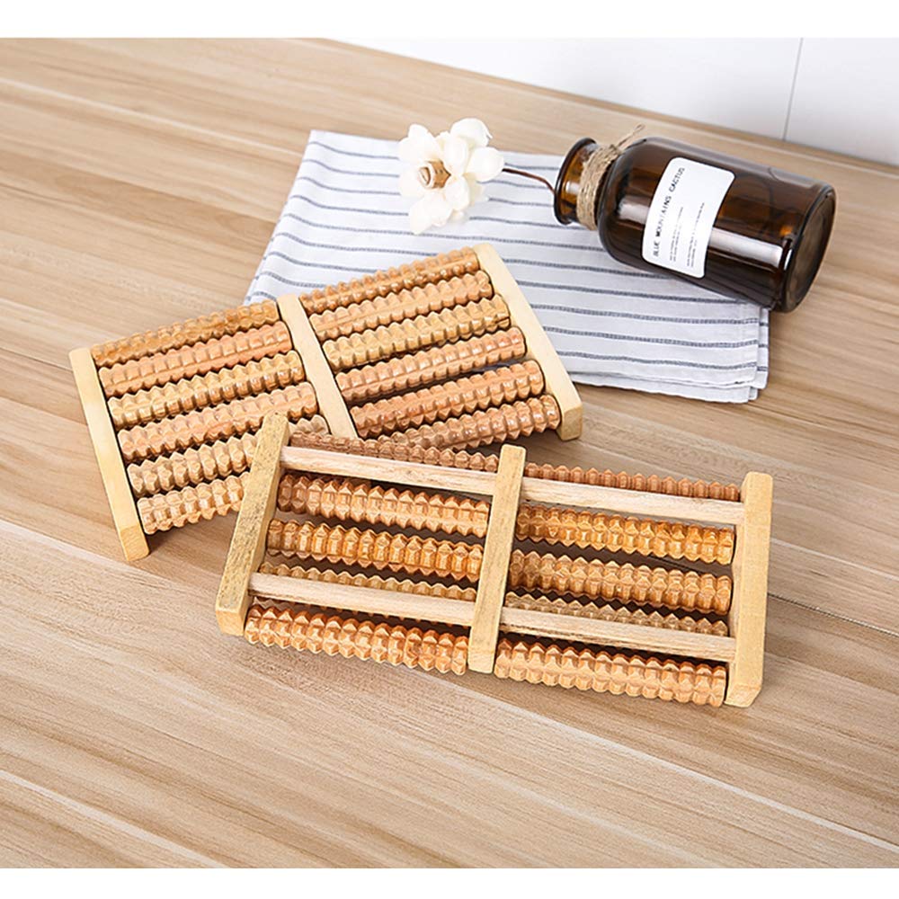 MU Rodillo de madera portátil Tipo Masajeador de madera maciza, Bola de acupresión, Rodillo de masaje de pies: adecuado para pies, piernas, alivio de la presión Fascitis plantar