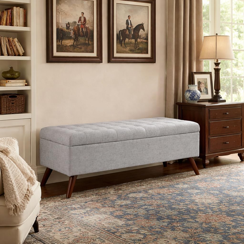 HomePop Modern Tufted Storage Bench|Homepop Home Décor|Bench with Storage for Living Room & Bedroom - Gray Woven