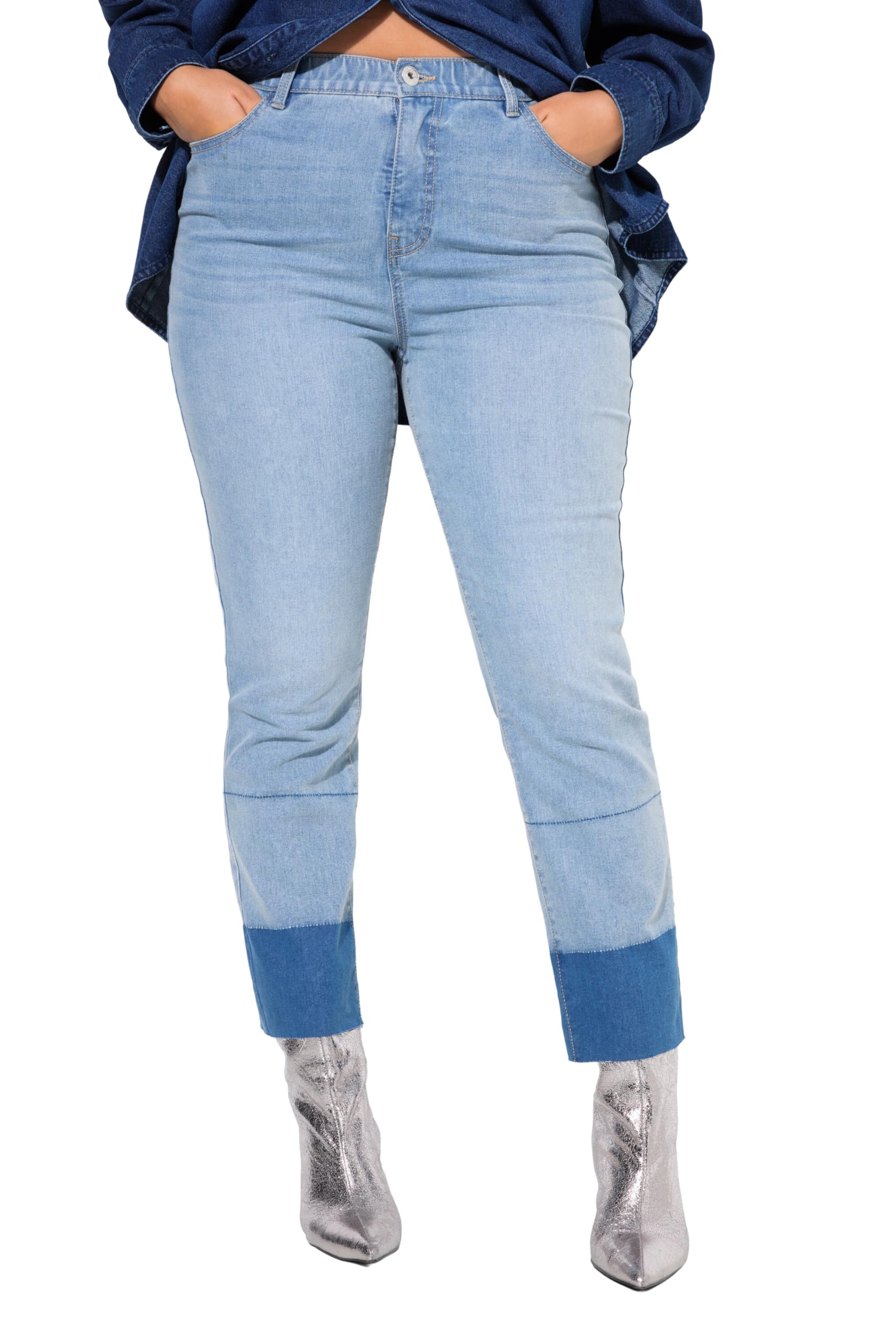 Studio Untold Damen große Größen Übergrößen Plus Size Mom-Jeans, Cutted Saum in Dark Denim, 5-Pocket 844532