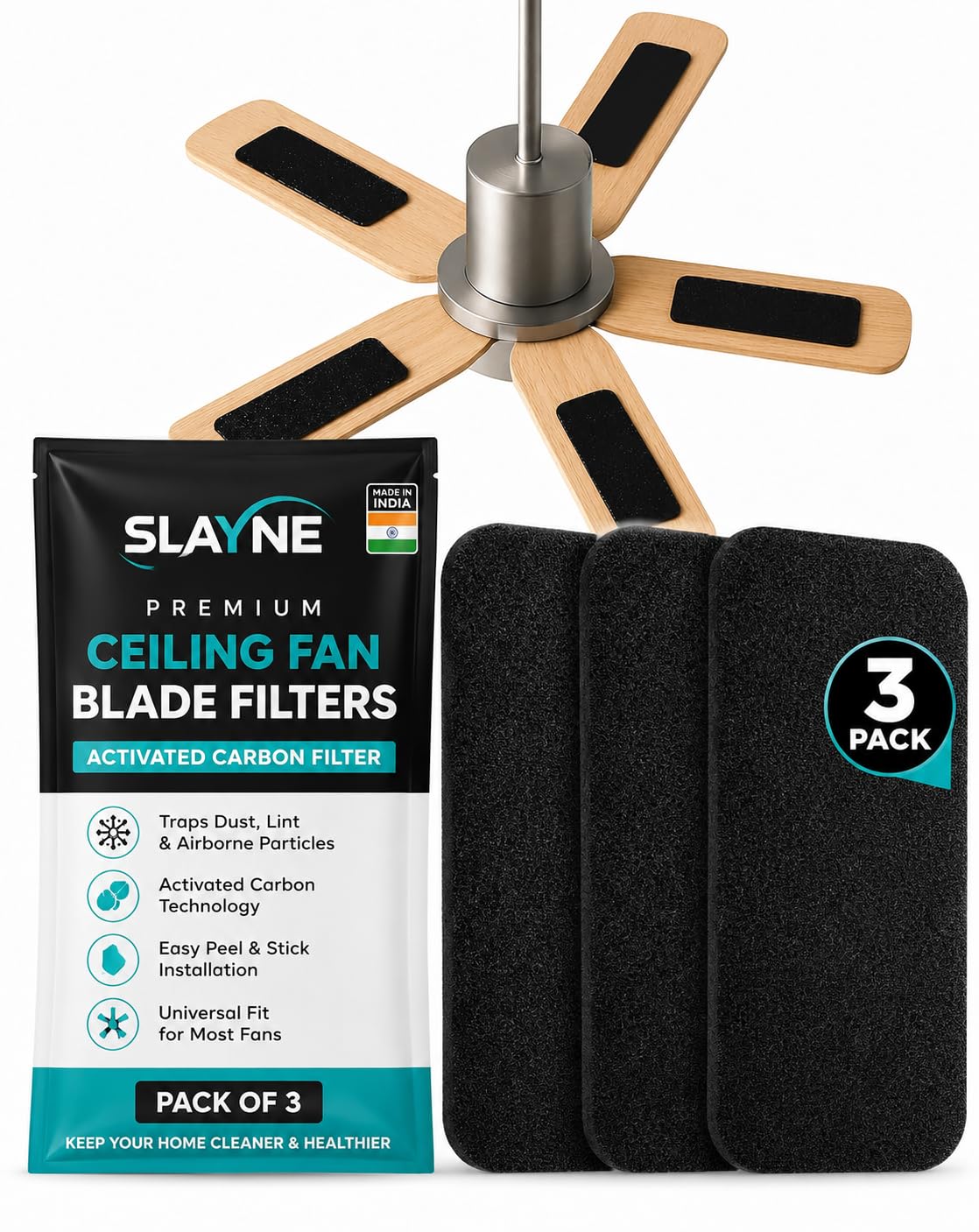 Premium Ceiling Fan Filters for Blades -10 PCS Activated Carbon Air Purifier Pads Unscented Washable Reusable Easy-Stick Coconut Shell Odorless Charcoal Dust Catcher Covers for Home Lighting Extractor-image-47
