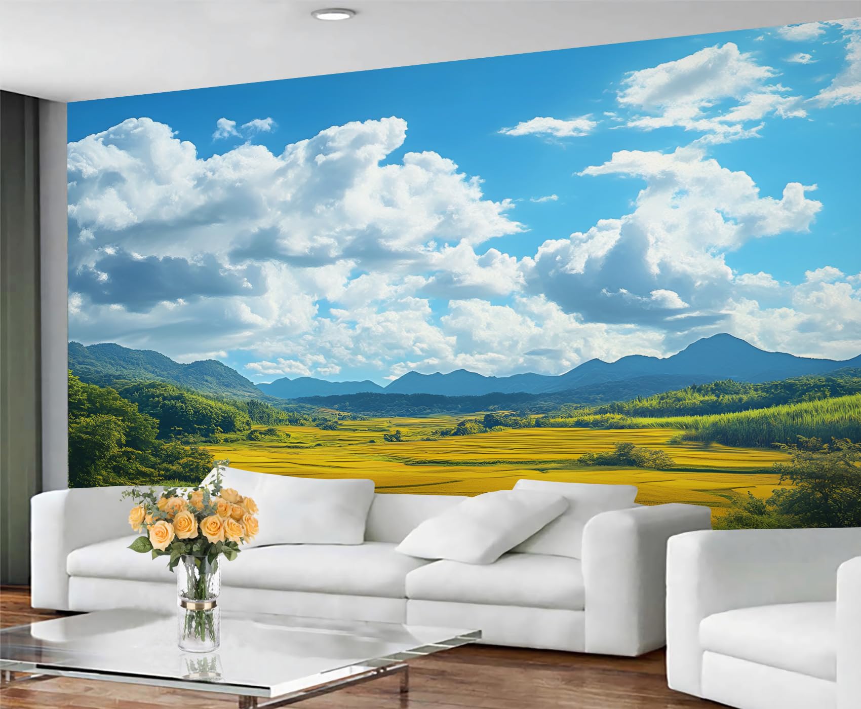 Papier peint nuage bleu ciel pour illuminer une pièce sombre et sans volume
