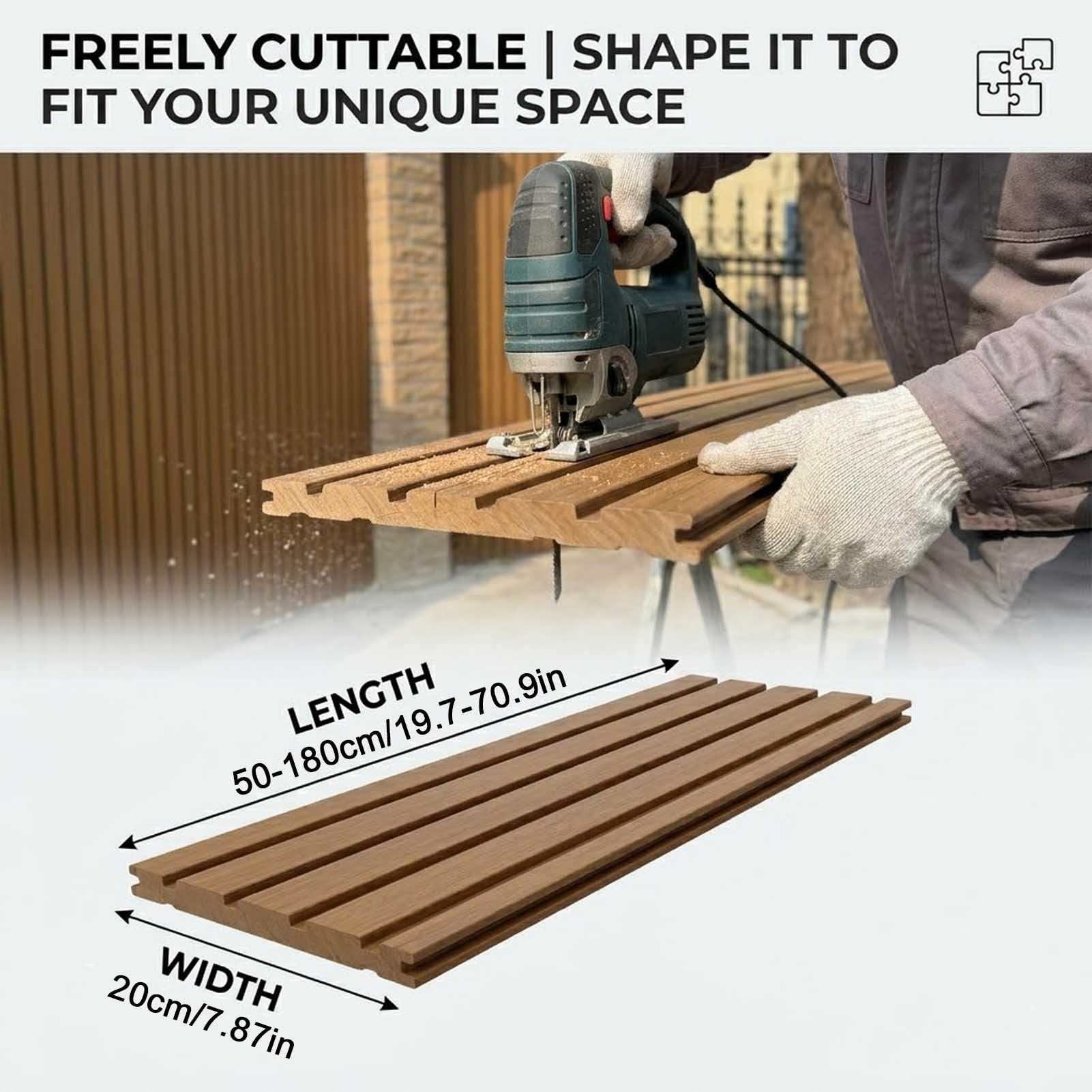 Paneles Pared 3D Efecto Madera para Exteriores Revestimiento Decorativo Lamas WPC Impermeable Ideal para Patios Jardines — Cero Mantenimiento 20 Cm Ancho(20x50cm/7.87 X19.69IN)