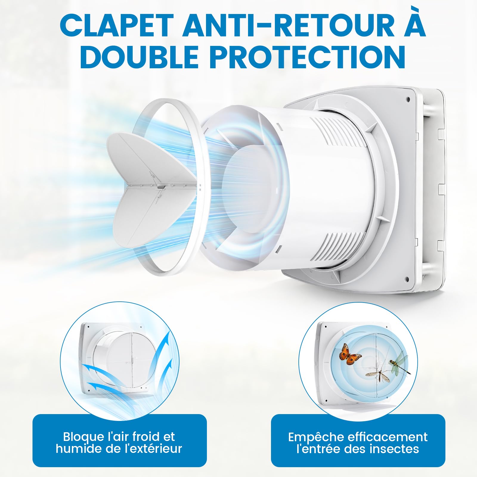 XIIW 100mm Extracteur d'Air VMC Salle de Bain Hygroréglable et Minuterie | 12W 95m³/h 34dB IPX4, Clapet Anti-Retour, Silencieux Ventilateur Salle de Bain, Cave WC et Cuisine, Mural& Plafond, Blanc