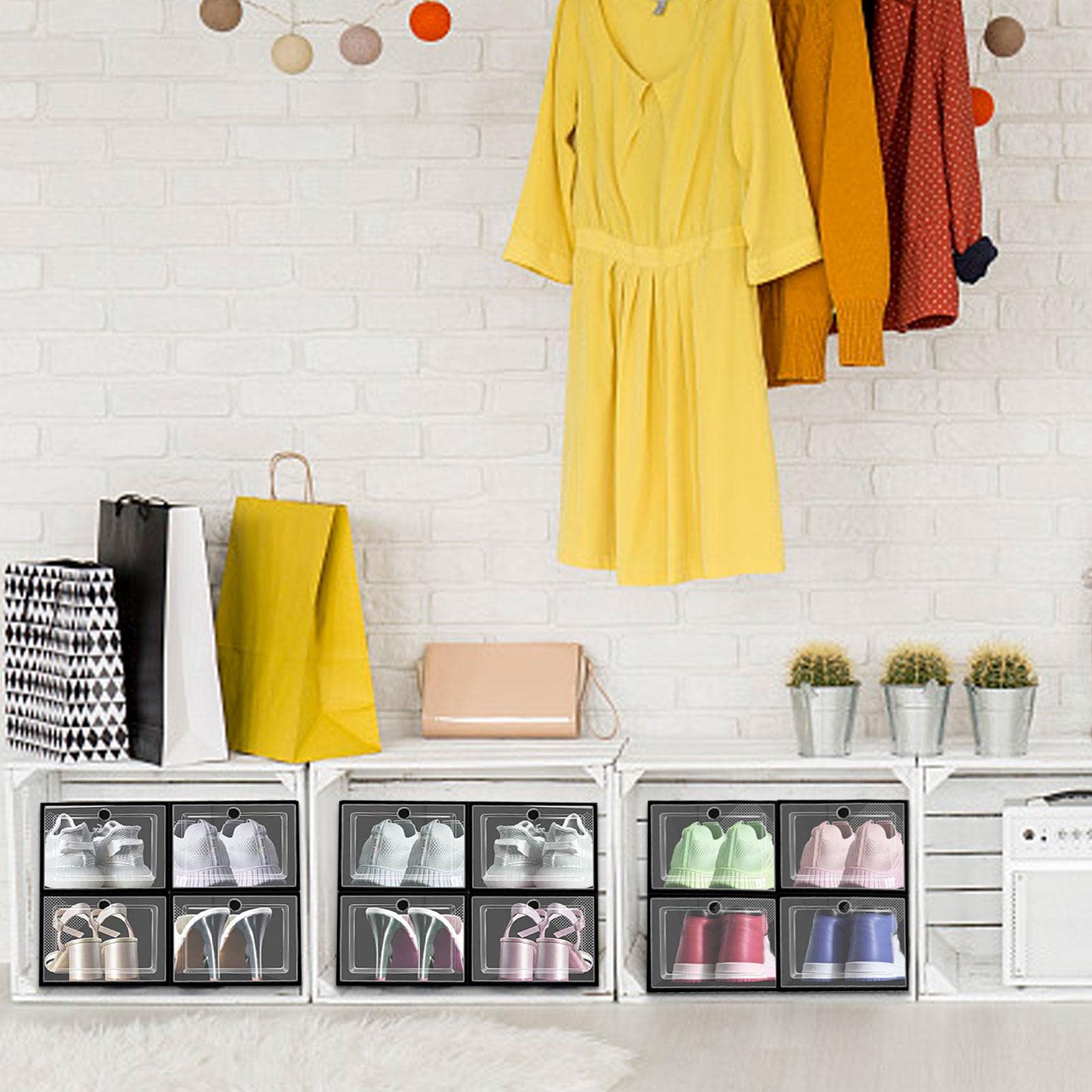 Cajas organizadoras de zapatos, apilables, de plástico transparente, apilables, plegables, de plástico transparente, paquete de 6 cajas de almacenamiento de zapatos