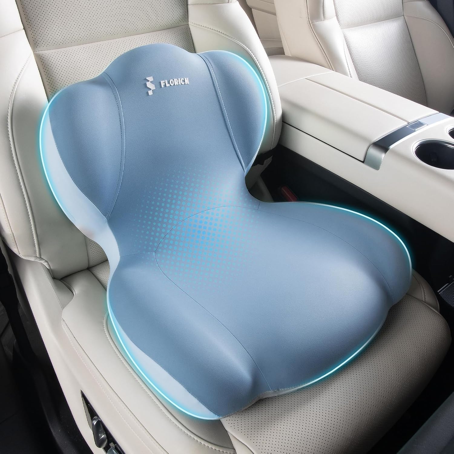 FLORICH Coussin d'assise et Coussin Lombaire en Mousse à Mémoire de Forme pour Siège de Bureau Coussin d'assise Ergonomique pour Voiture pour Siège de Voiture, Chaise de Bureau, Fauteuil Roulant, Bleu