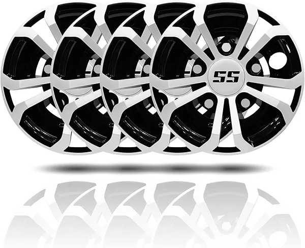 HANGKUNNEE Golf Cart SS Wheel Covers Hub Caps for EZGO Club Car Yamaha, 8 inch Golf Cart Hub Caps, Set of 4 Wheel Covers, Black and Silver